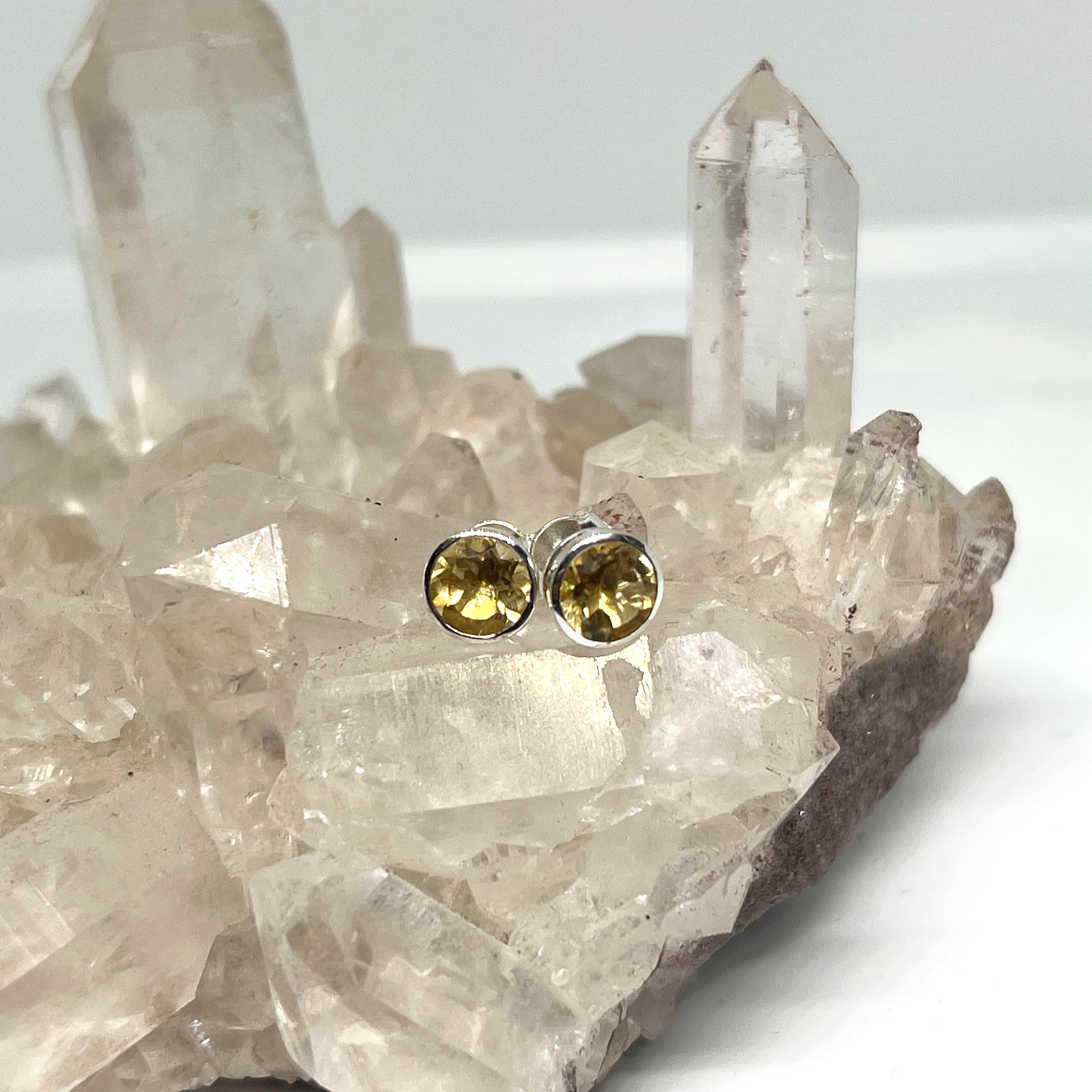 Round Faceted Gemstone Bezel Set Stud Earrings PSE003 - Elegant Jewelry for Women, Perfect for Parties, Weddings & Everyday Wear
