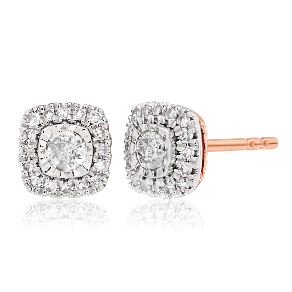 9ct Rose Gold Stud Earrings with 1/4 Carat Diamonds - Elegant & Durable Jewelry for Women, Perfect for Everyday Wear, Parties & Special Occasions