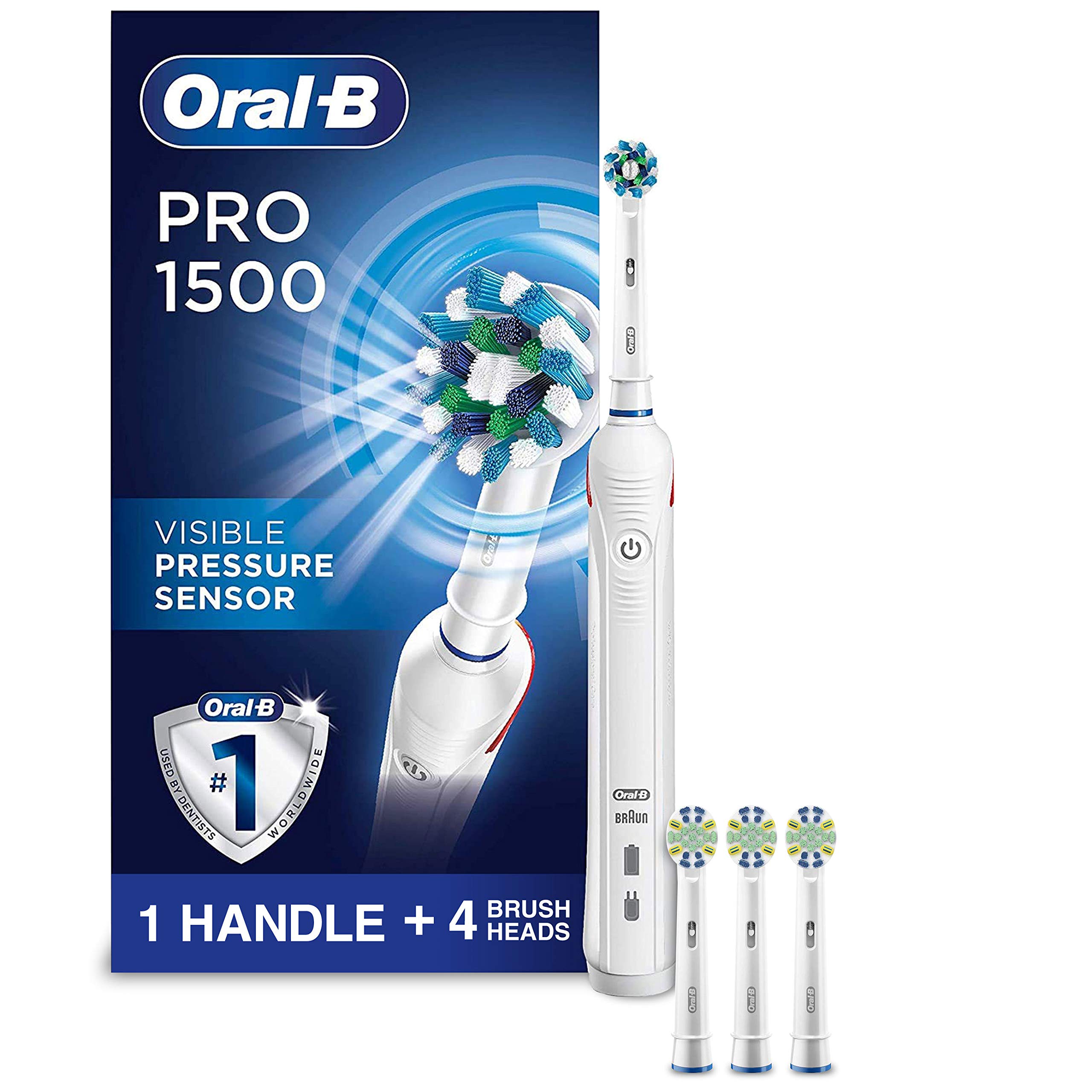 Oral-B Smart 1500 Electric Toothbrush with 3 FlossAction Brush Heads - Rechargeable Power Toothbrush for Deep Cleaning, Whitening & Gum Care - Perfect for Travel & Home Oral Hygiene (Packaging May Vary)