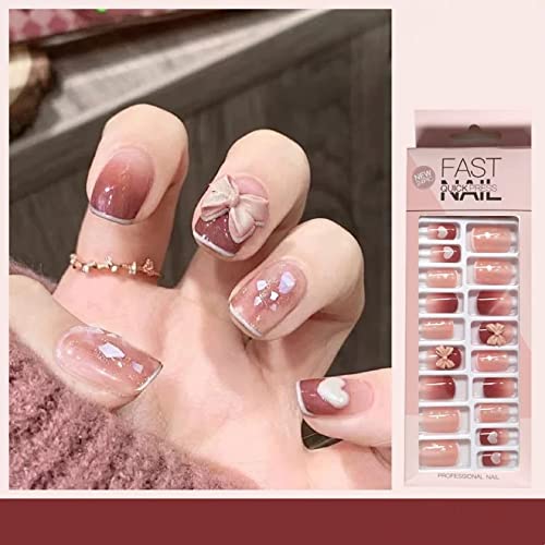 Sunkizzrs® 24pcs Acrylic Fake Nails Set - French Tip Artificial Nail Extensions with Adhesive Stickers & Nail File | Long-Lasting Full Cover False Nails for Salon, Party, Wedding & Daily Wear (Style B)