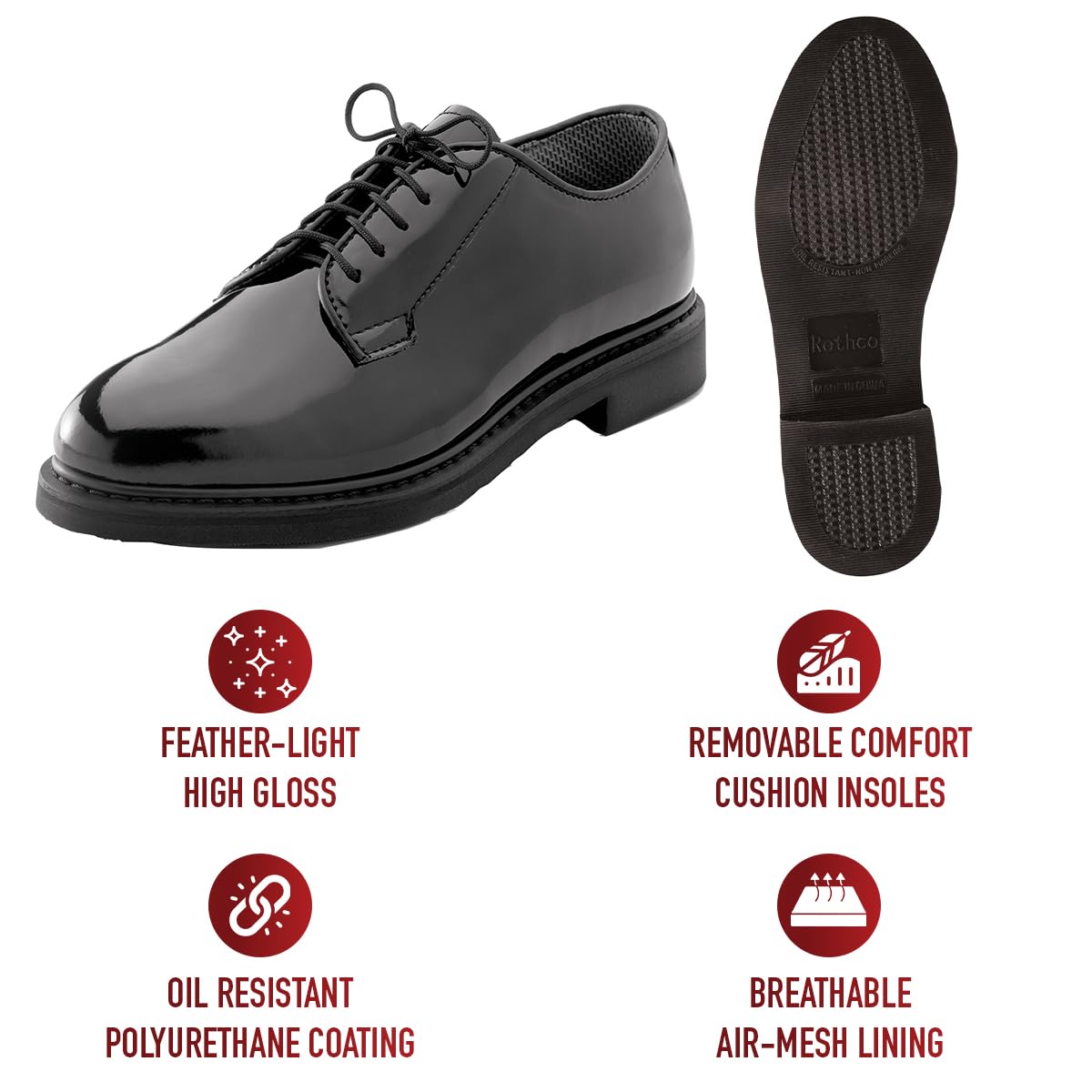 Rothco Men's Hi-Gloss Oxford Dress Shoes - Classic Formal Business Shoes for Office, Wedding & Special Occasions