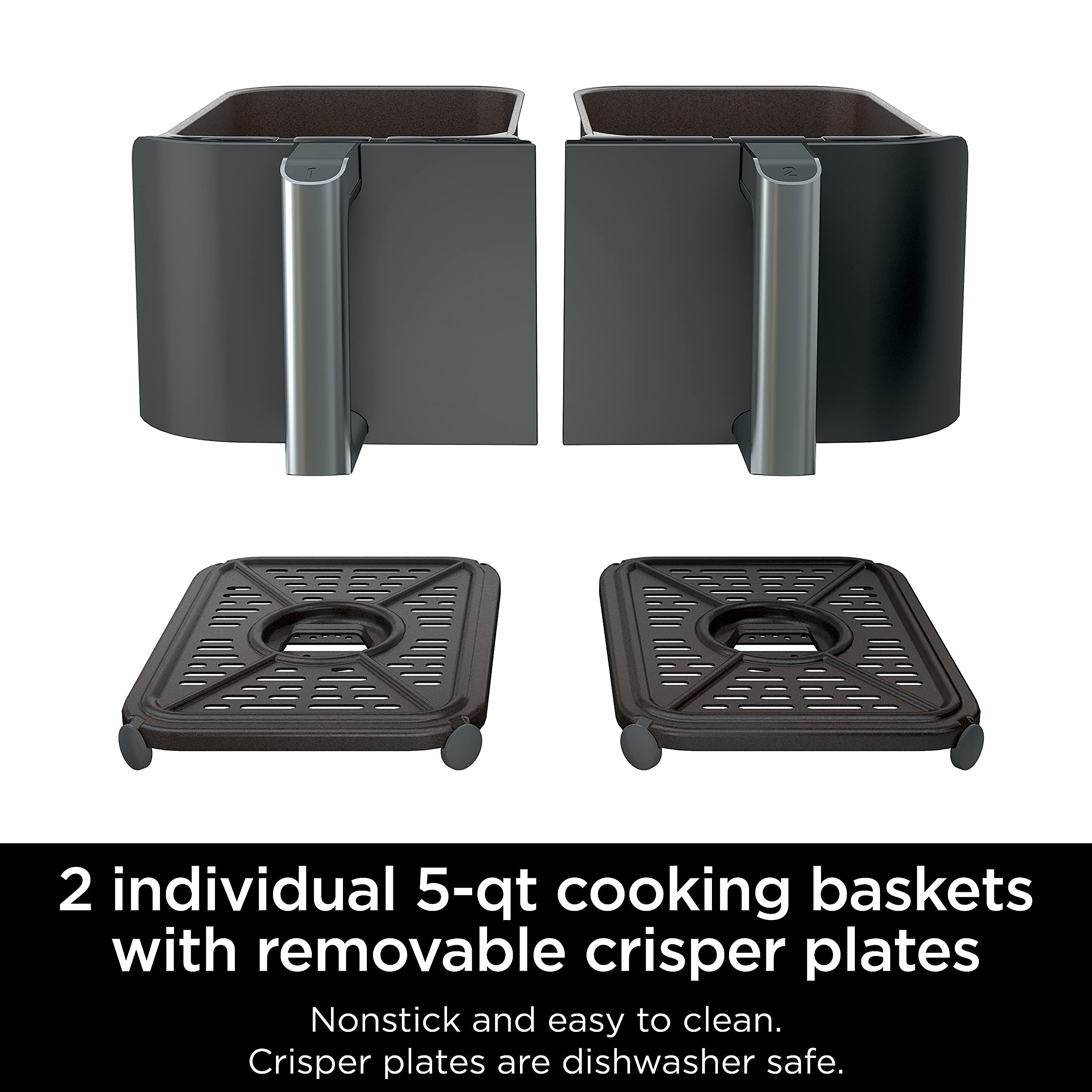 Ninja DZ401 Foodi 10 Quart 6-in-1 DualZone XL 2-Basket Air Fryer - 2 Independent Frying Baskets, Match Cook & Smart Finish Technology - Roast, Broil, Dehydrate - Quick & Healthy Cooking - Grey (Renewed) - Perfect for Family Dinners, Parties & Meal Prep