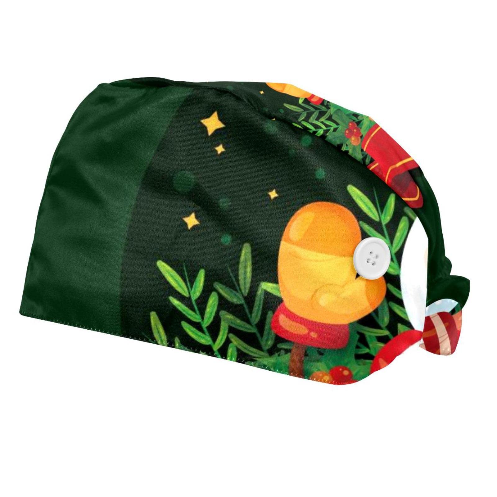 Happy Snowman Hat Star Working Cap with Buttons & Sweatband - Adjustable Tie Back Bouffant Hat for Women & Men - Perfect for Winter Parties, Christmas Costumes & Holiday Festivities