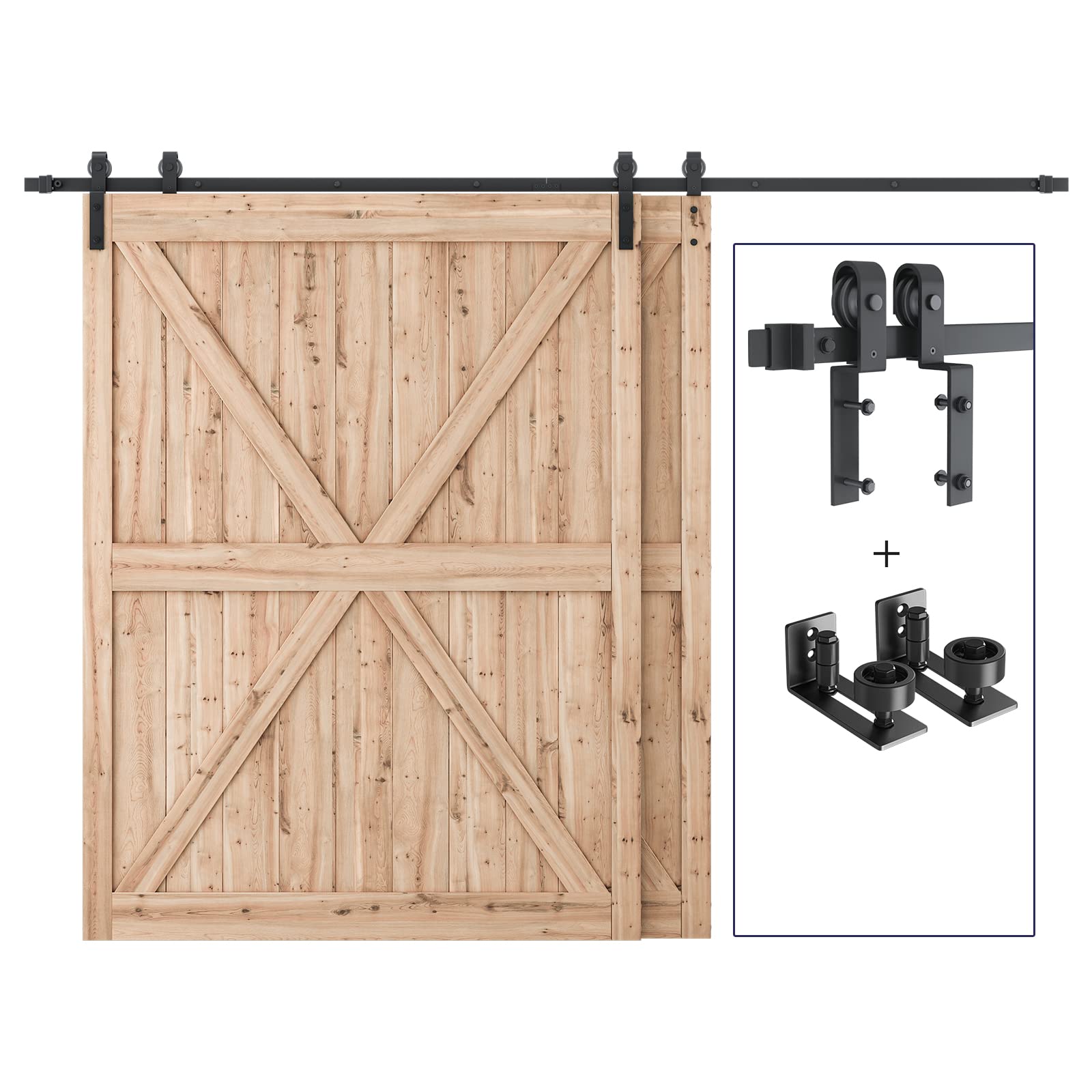 11ft Bypass Sliding Barn Door Hardware Kit with Adjustable Floor Guide - Smooth & Quiet Double Wooden Door System - Easy DIY Installation for Home, Office, or Farmhouse Style Spaces