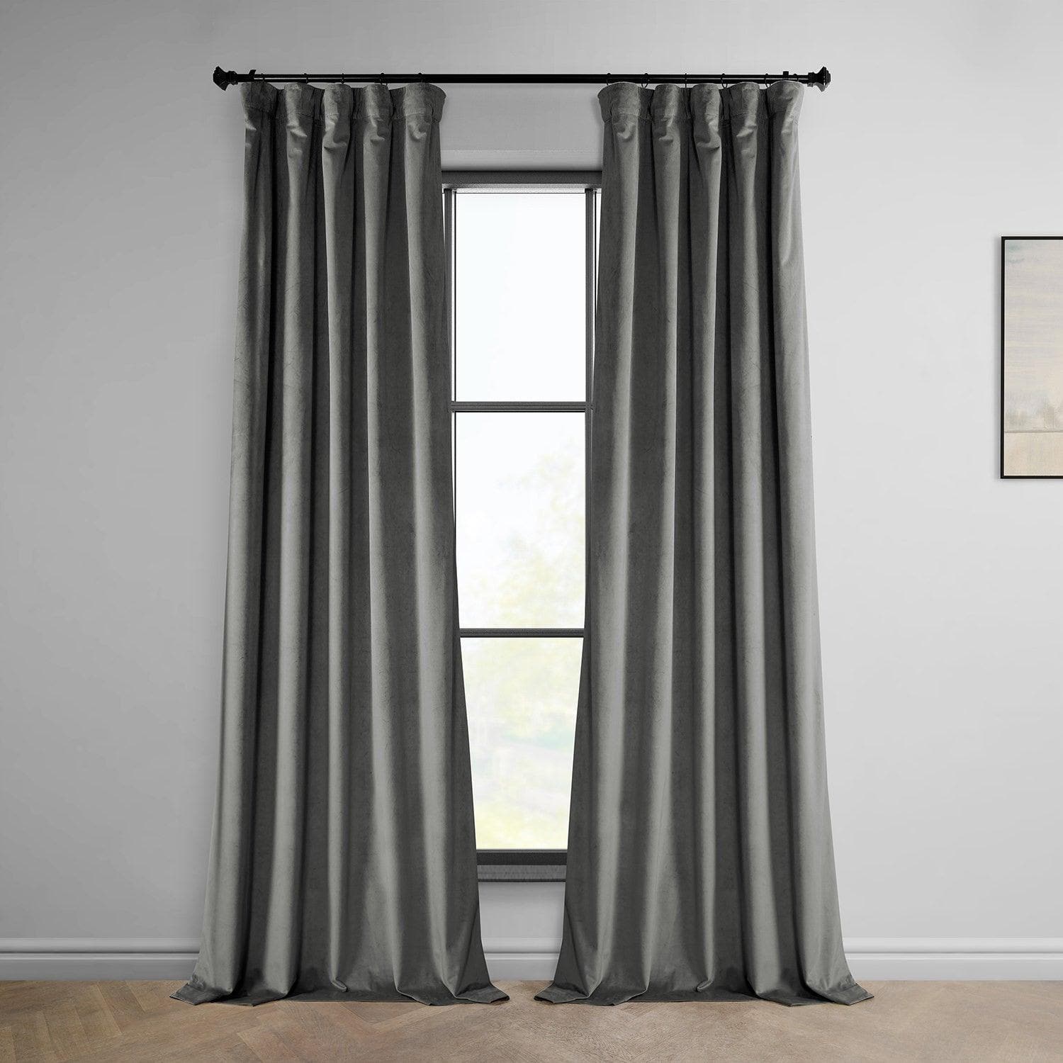 Destiny Grey Heritage Plush Velvet Blackout Curtains for Bedroom - Thermal Insulated Noise Reducing Window Drapes for Living Room & Nursery