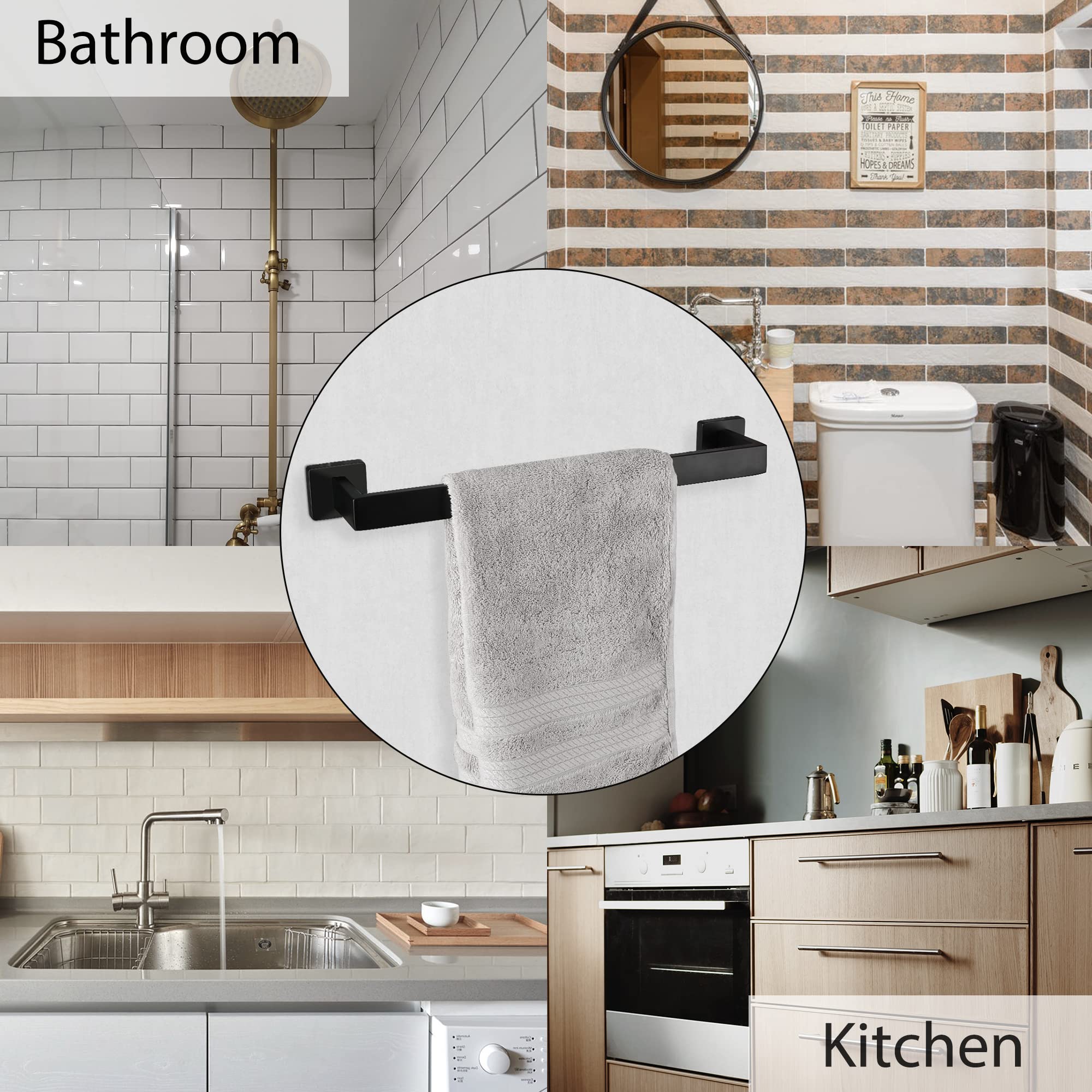 9-Piece Matte Black Stainless Steel Bathroom Hardware Set - 16