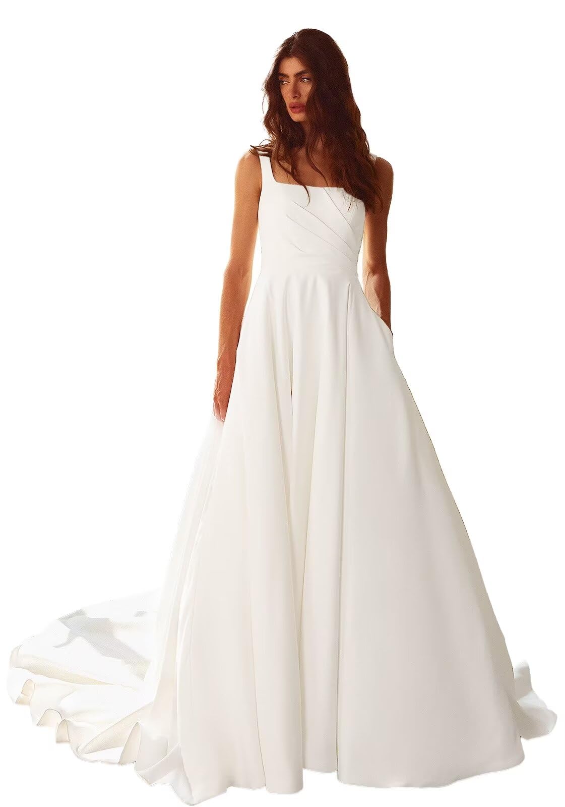 2024 Boho Wedding Dresses for Bride - Satin Beach Sleeveless Bridal Ball Gown | Perfect for Beach Weddings, Destination Elopements & Boho-Chic Bridal Looks