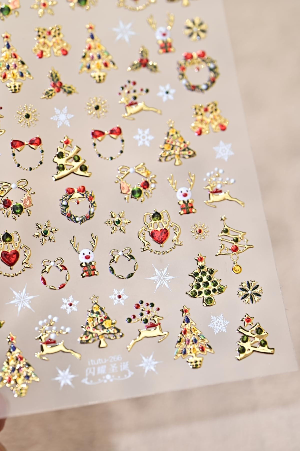 5D Embossed Shiny Gold Christmas Tree Nail Art Stickers - Elk Wreath Snowflake Nail Decals for Women & Girls - Winter Holiday Manicure DIY Supplies (Perfect for Christmas Parties, Gift Giving & Festive Nail Designs)