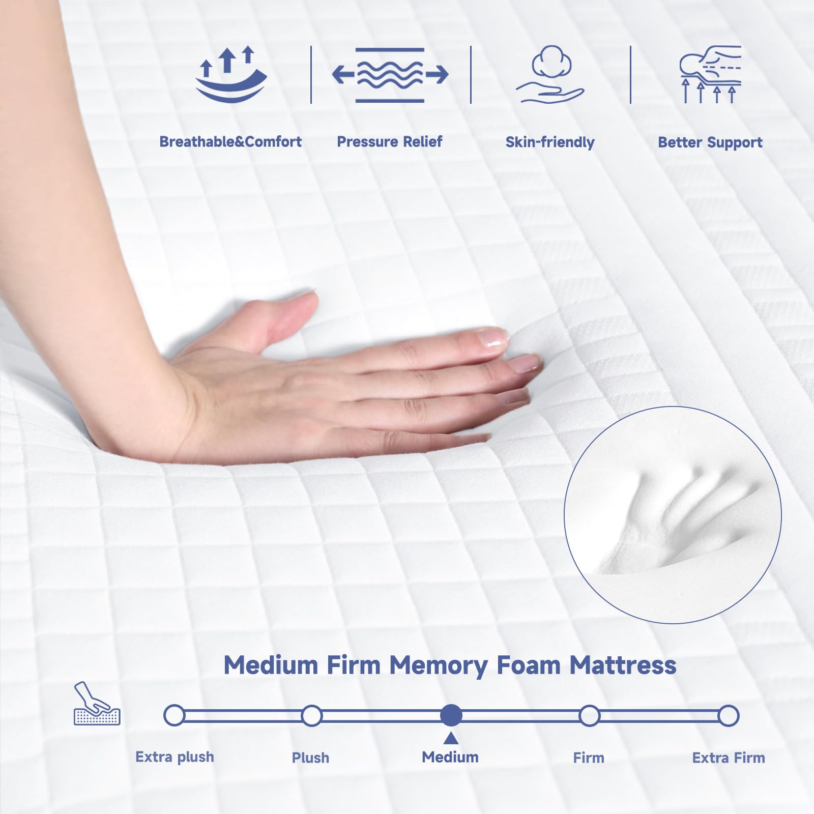 HEMERA 12 Inch Queen Size Mattress - Green Tea Cooling Gel Memory Foam, CertiPUR-US Certified, Medium Firm Support, Fiberglass Free with Washable Cover (80
