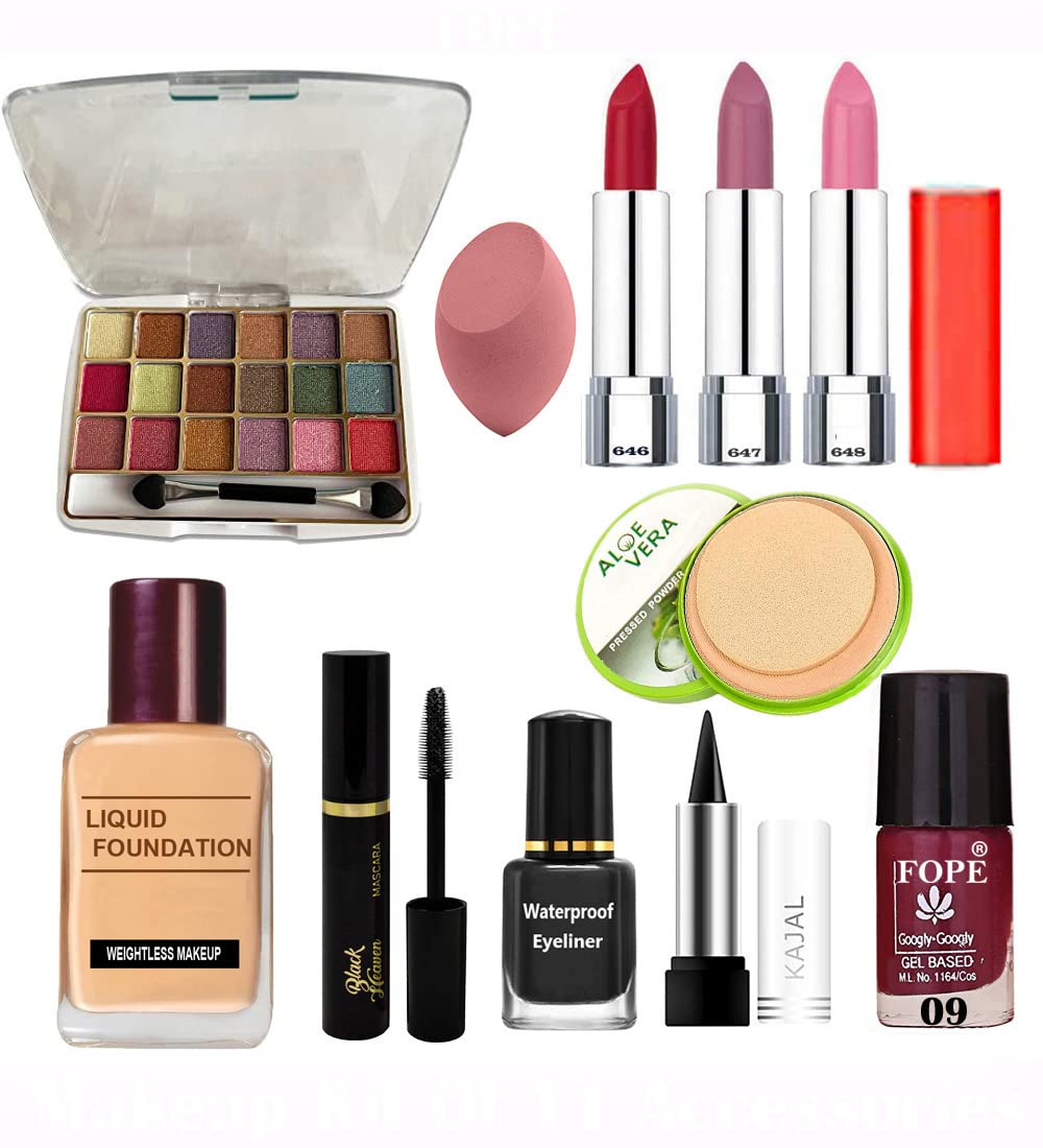 Fope Complete Travel Makeup Kit for Women & Girls - 12 Piece Cosmetic Set with Mirror & Brushes | Perfect for Vacation, Business Trips & On-the-Go Touch Ups | Model S19K04A2031