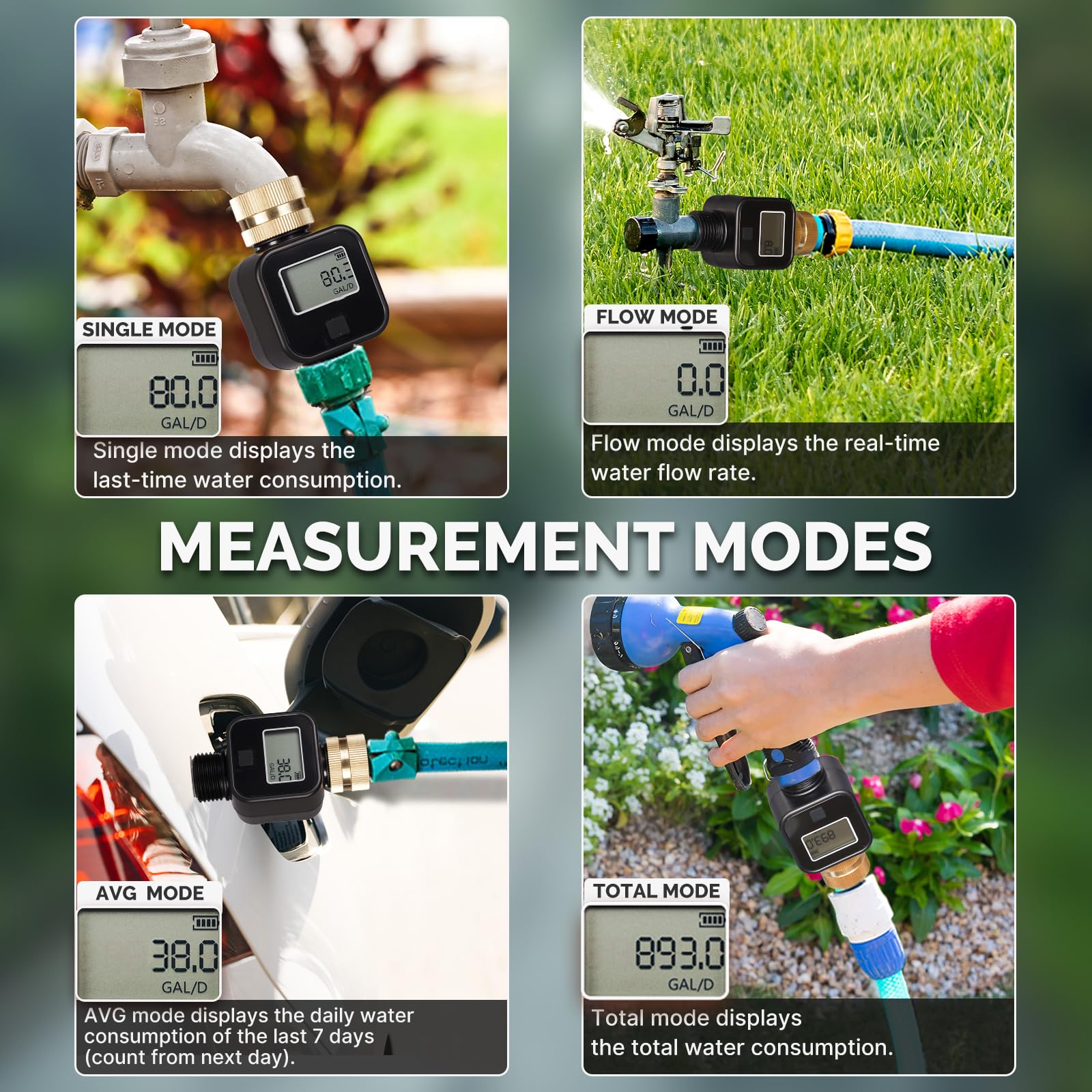 MOES Digital Water Flow Meter with Brass Inlet & Metal Thread - Accurate Gallon/Liter Measurement for RV Water Tanks, Garden Hose, Lawn Sprinkler & Nozzle Sprayer | Perfect for Outdoor Watering, Irrigation Monitoring & Fluid Consumption Tracking