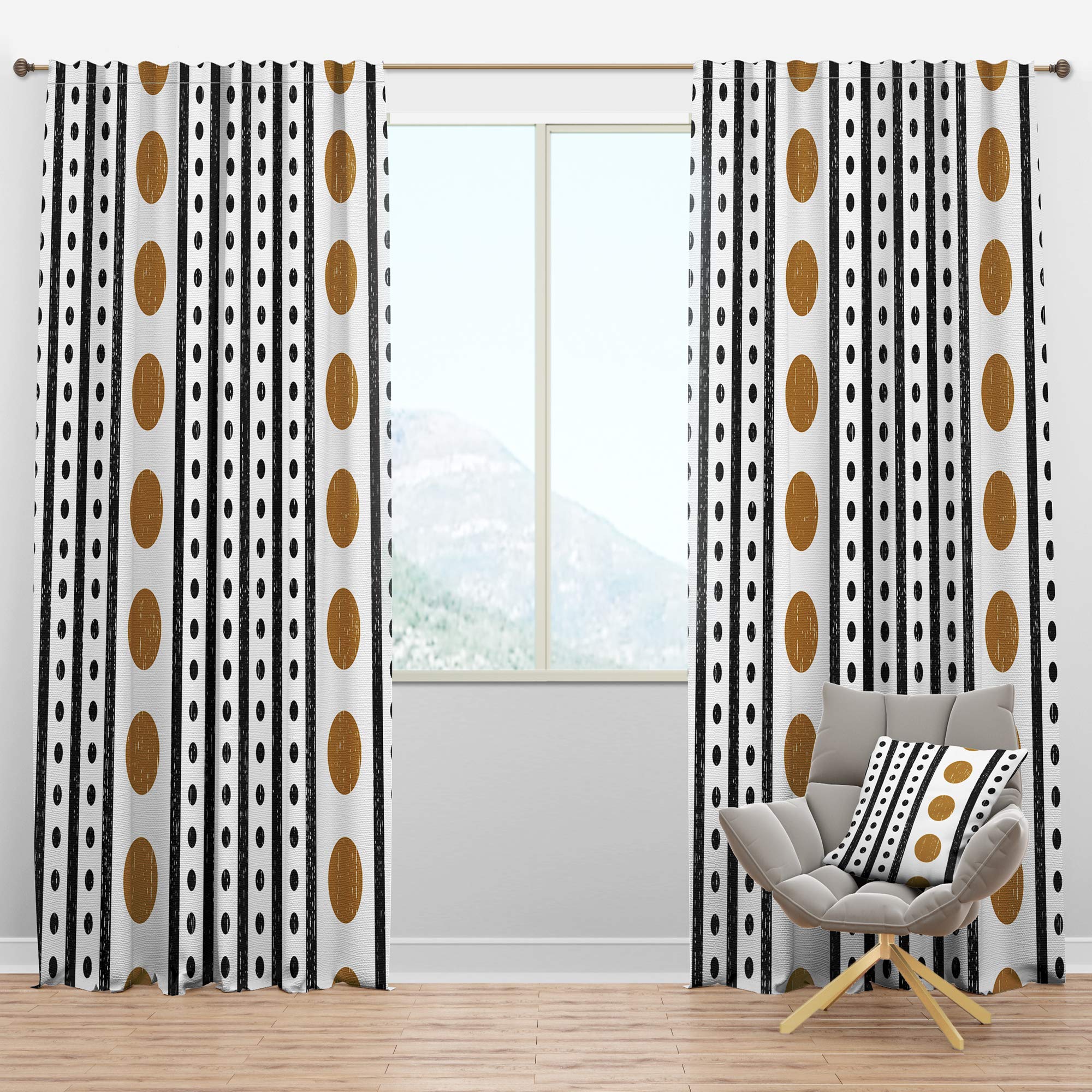 Retro Geometric Abstract Minimalist Pattern VII Mid-Century Modern Curtain Panels - Stylish Window Treatments for Living Room, Bedroom & Office Decor