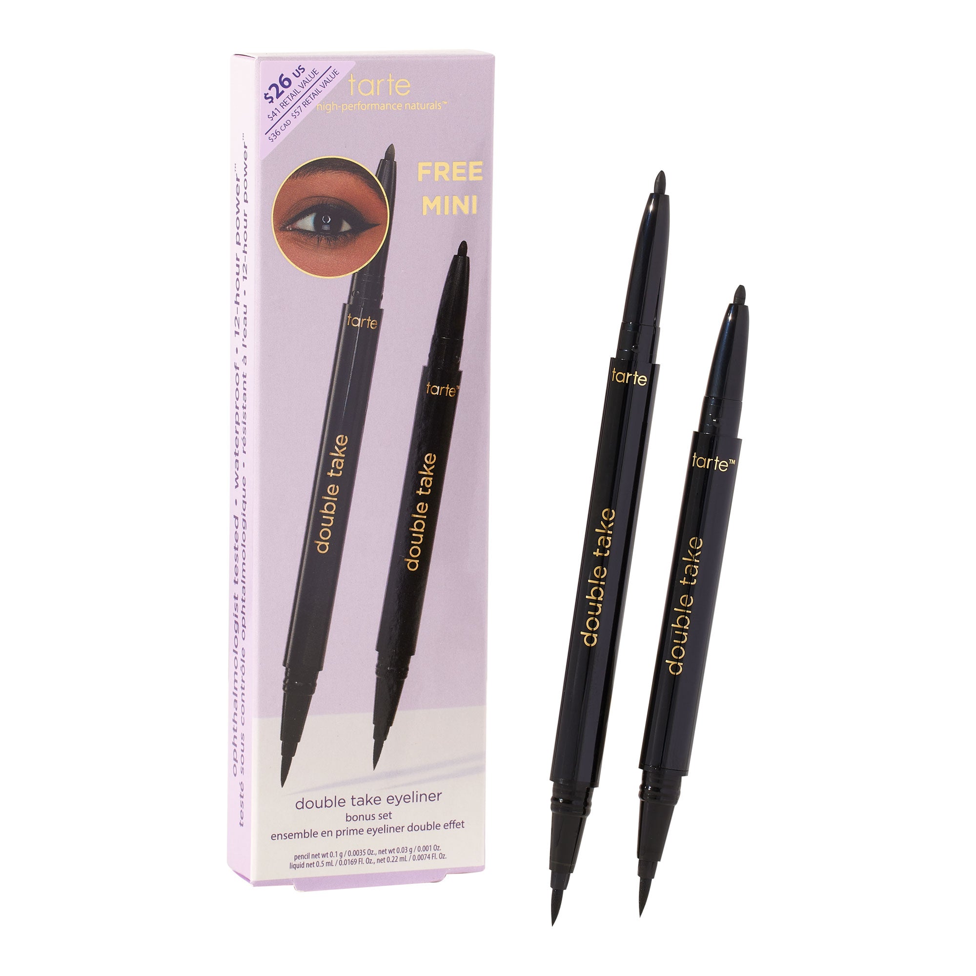 Double Take Eyeliner Bonus Set - Waterproof & Smudge-Proof Liquid Eyeliner with Bonus Brush - Perfect for Day to Night Makeup Looks, Parties & Special Occasions