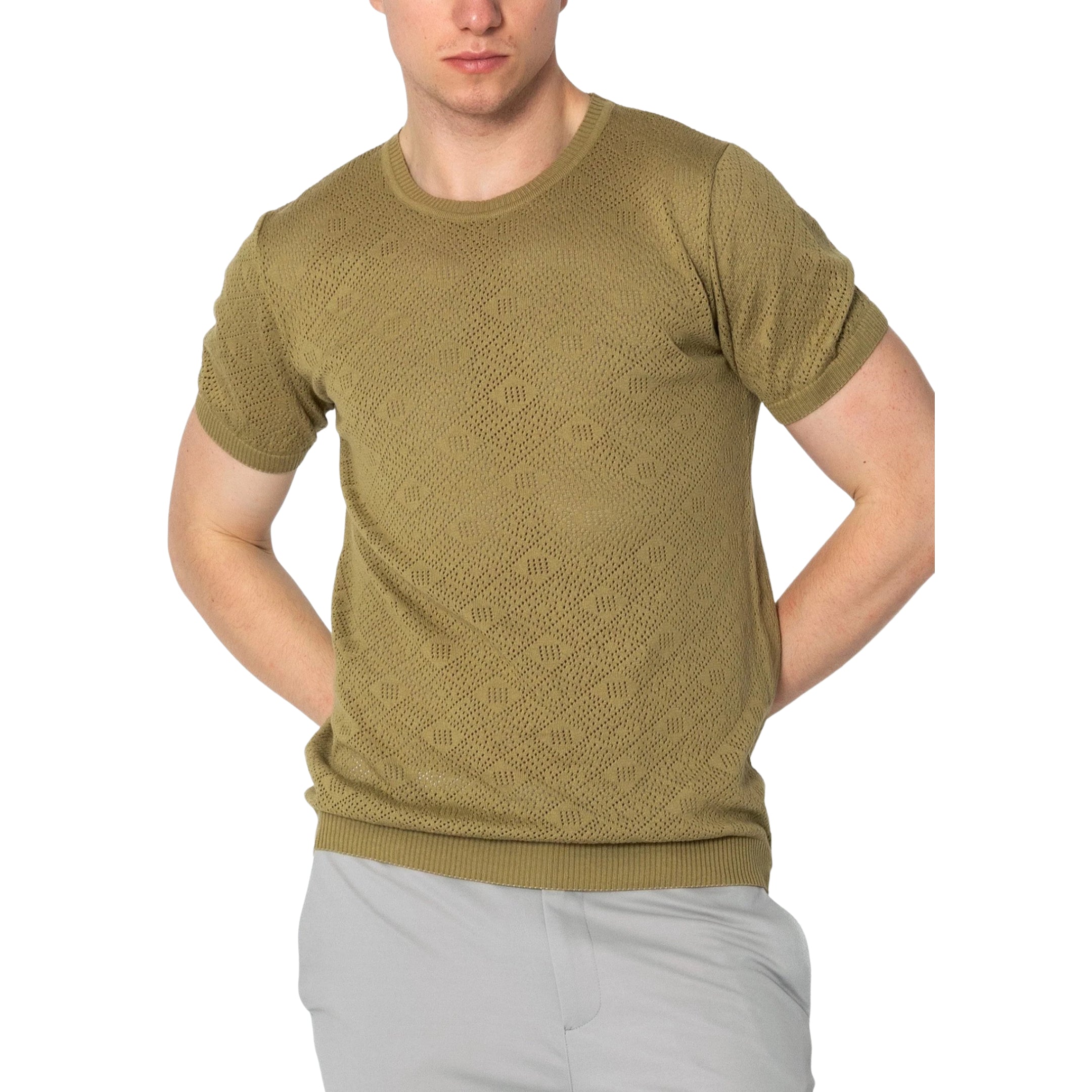 RNT23 Geometric Crochet T-Shirt for Women - Stylish Green Summer Top for Casual Outings & Beach Wear