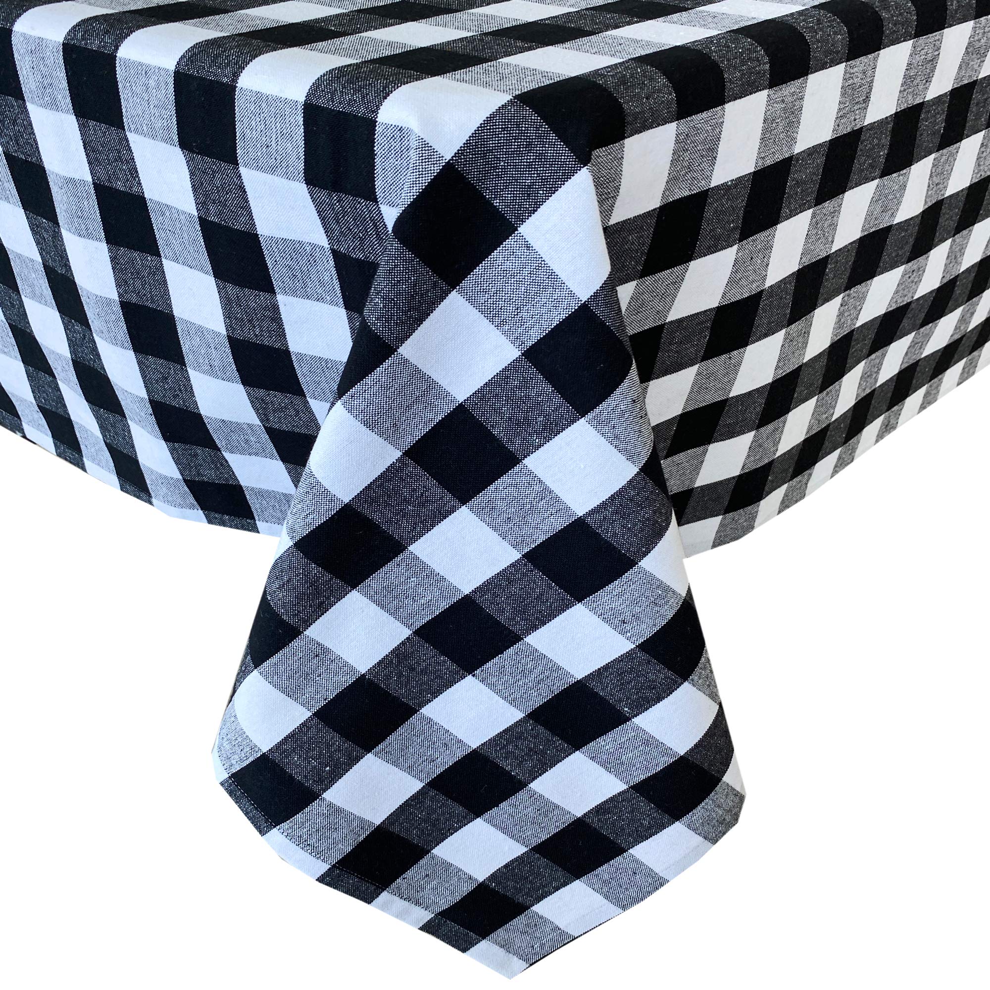 Newbridge Buffalo Check Rustic Cotton Tablecloth 60x84 Inch Oval - Heavyweight Farmhouse Gingham Pattern for Indoor/Outdoor Use, Perfect for Picnics, Holiday Dinners & Cottage Style Decor (Black)