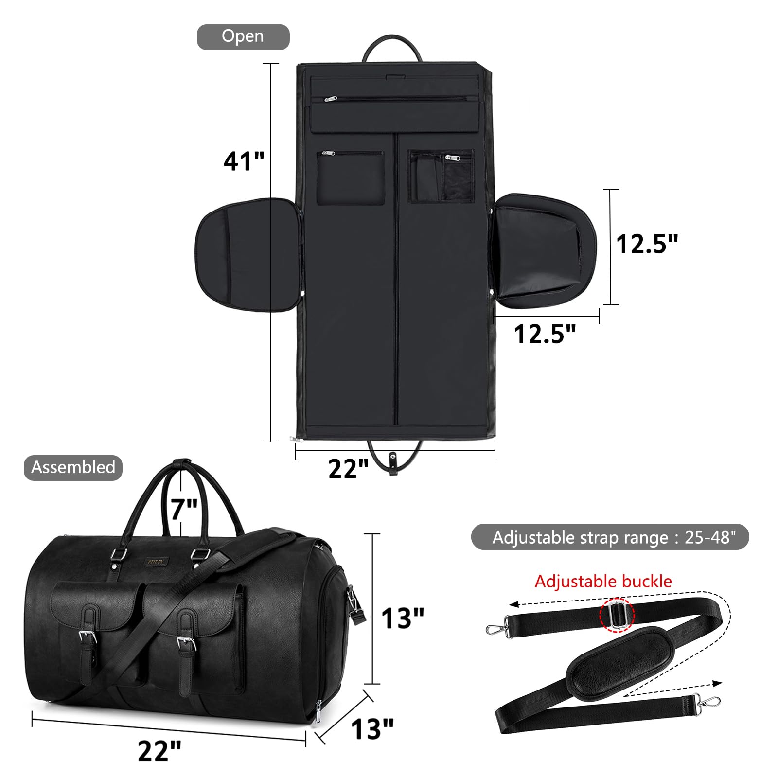 Convertible 3-Piece Travel Garment Bag for Men - 2-in-1 Carry On Weekender Duffel & Hanging Suitcase - Perfect for Business Trips, Weddings and Air Travel