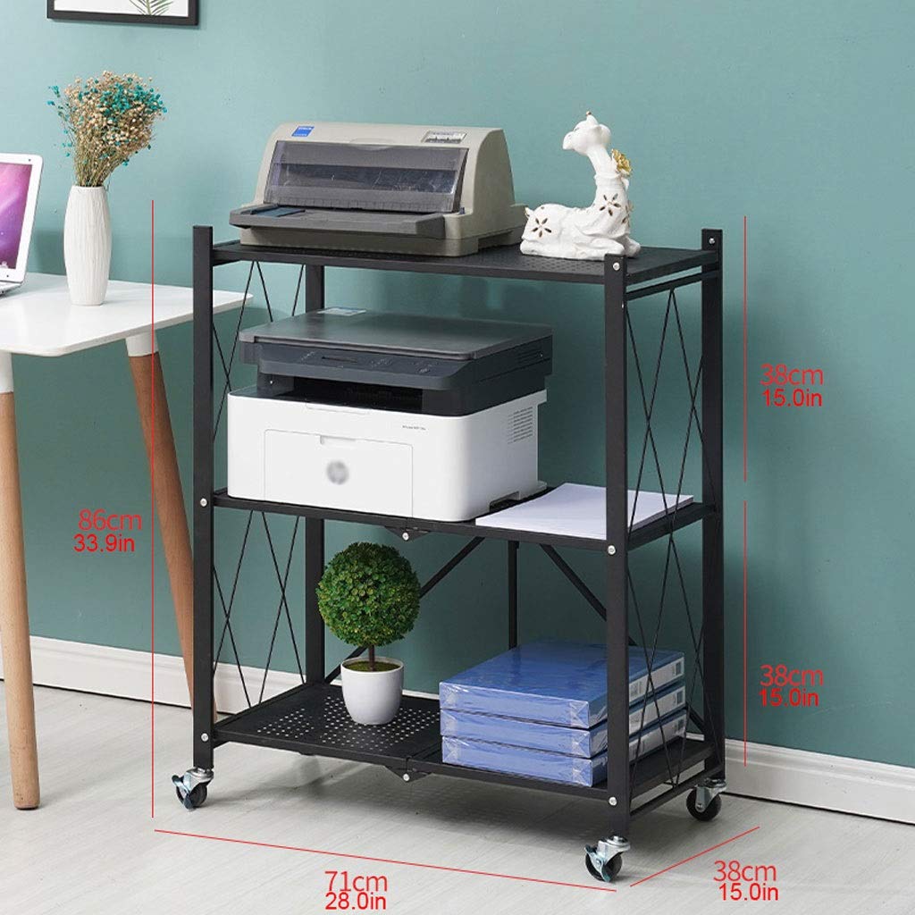 3-Tier Foldable Metal Printer Stand - Space Saving Desktop Organizer for Printer & Copier, No Installation Needed - Perfect for Home Office & Workspace Storage Solutions