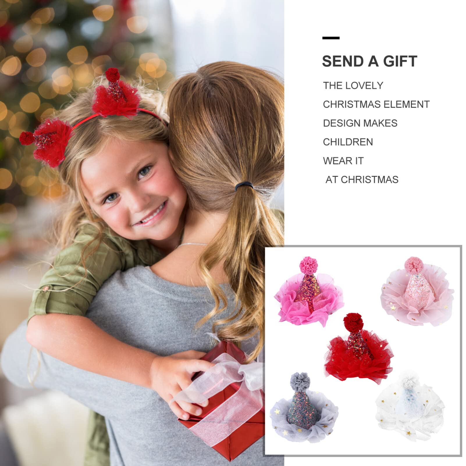 Uonlytech 5pcs Merry Christmas Hair Clips - Sparkling Santa Hat Barrettes for Girls, Holiday Hair Accessories for Christmas & Birthday Parties (Great for Xmas Photos, School Events & Festive Gatherings)