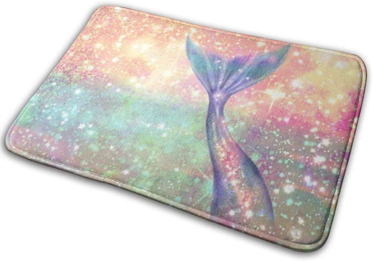 BRFDC Memory Foam Doormat - Non-Slip Entrance Welcome Mat, Water Absorbent Bath & Shower Rug with Glitter Design (Magic Tail Mermaid Pink) - Perfect for Home Entryway, Bathroom & Kitchen Floor Decor
