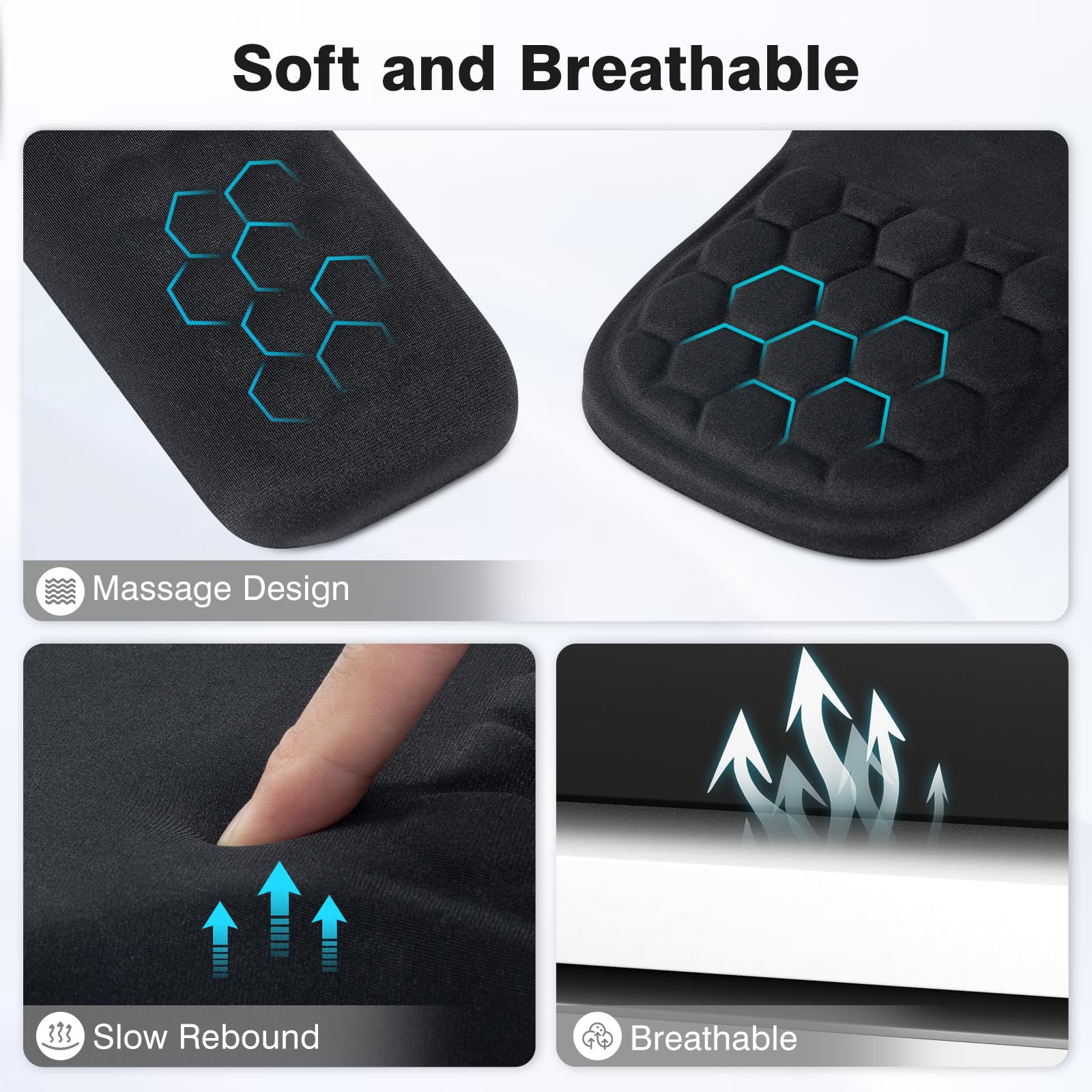3 in 1 Ergonomic Wrist Rest for Keyboard and Mouse - Non-Slip Desk Mouse Pad with Wrist Support, Keyboard Wrist Rest & Mouse Pad Set with Massage Design (Black) | Perfect for Office, Gaming & Computer Workstations