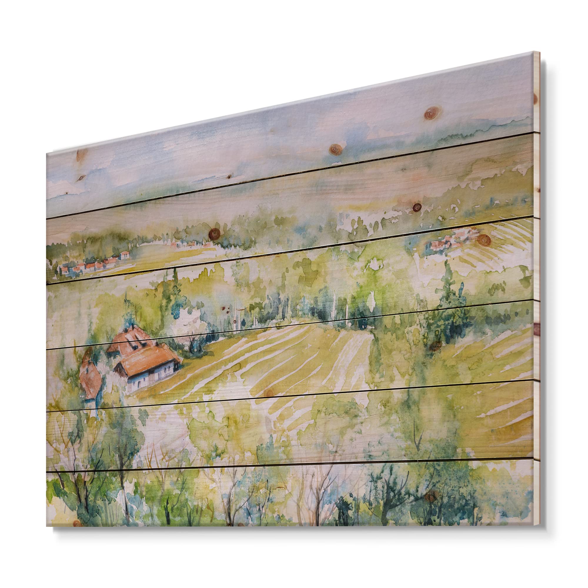 Blossoming Green Fields Countryside Wood Wall Decor - Yellow Wood Wall Art, Large Landscape Pine Wood Panels - Perfect for Living Room, Bedroom & Farmhouse Decor
