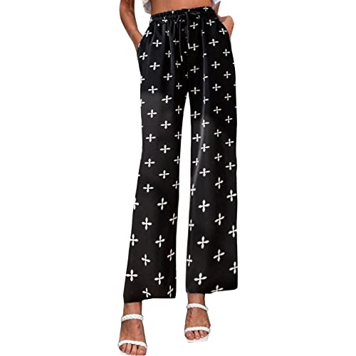 Women's Printed Wide Leg Lounge Pants - Casual Flowy Pants with Pockets for Office & Everyday Wear | Comfortable Stretchy Trousers for Work, Travel & Relaxation