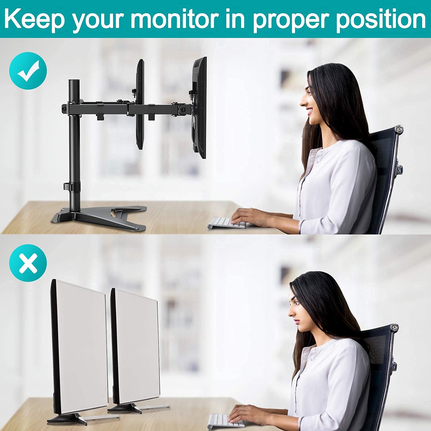 MOUNT PRO Dual Monitor Stand - Adjustable Free Standing & Wall Mount for 2 Screens up to 27 inch - Full Motion Gas Spring Monitor Arm with Height Adjustment - Perfect for Home Office, Gaming Setup & Workspace Ergonomics