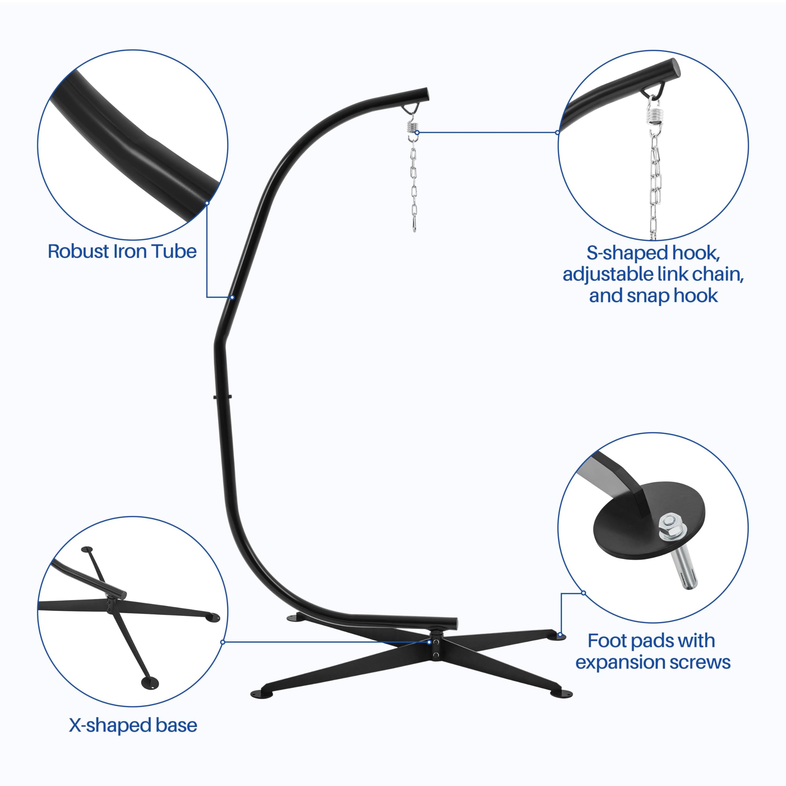 Yaheetech Heavy Duty Hammock Chair Stand - 300lb Weight Capacity C-Stand with Buckle & S-Hook for Hanging Chairs, Swings - Free Rotation Design for Indoor/Outdoor Use in Bedroom, Patio, Garden Relaxation