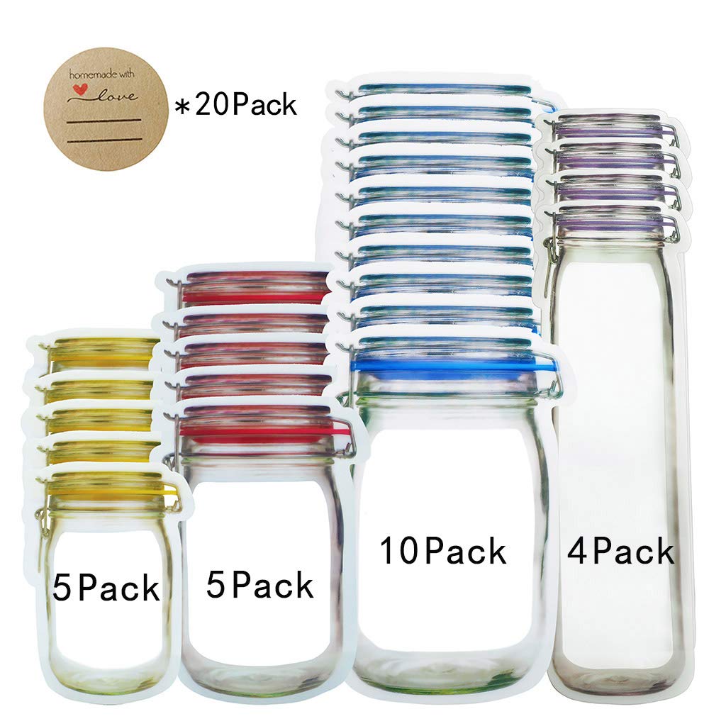 24-Pack Reusable Mason Jar Bags for Snacks - Leakproof & Fresh Food Storage Solution - Ideal for Nuts, Candy, Trail Mix & Meal Prep - Perfect for Home, Office & Travel Use