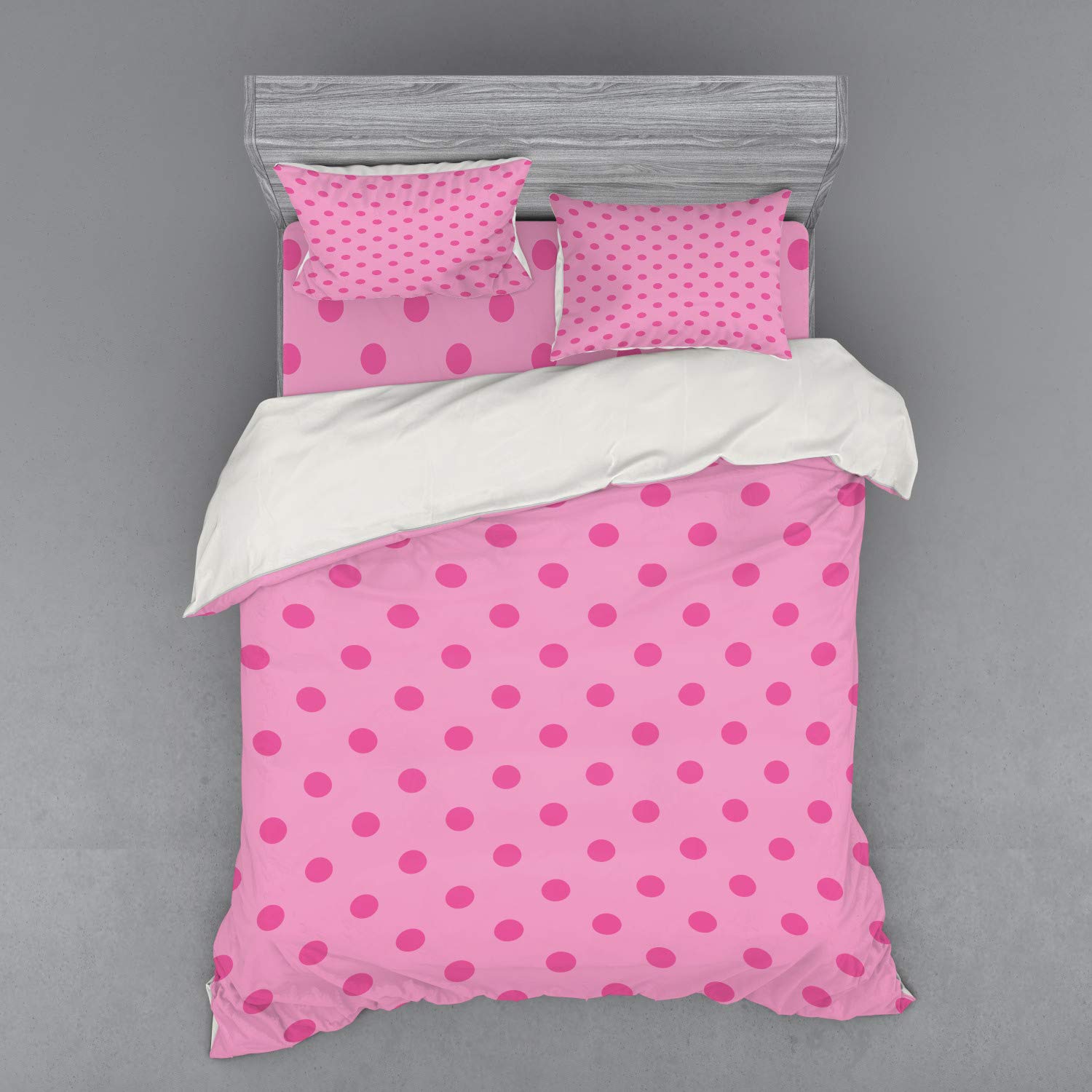 Ambesonne Pink Duvet Cover Set - 4 Piece Queen Size Bedding with Shams & Fitted Sheet, Classic Minimalist Design with Small Pink Dots, Girly Aesthetic for Teen & Adult Bedrooms - Perfect for Girls' Room, Dorm Decor, and Modern Home Styling