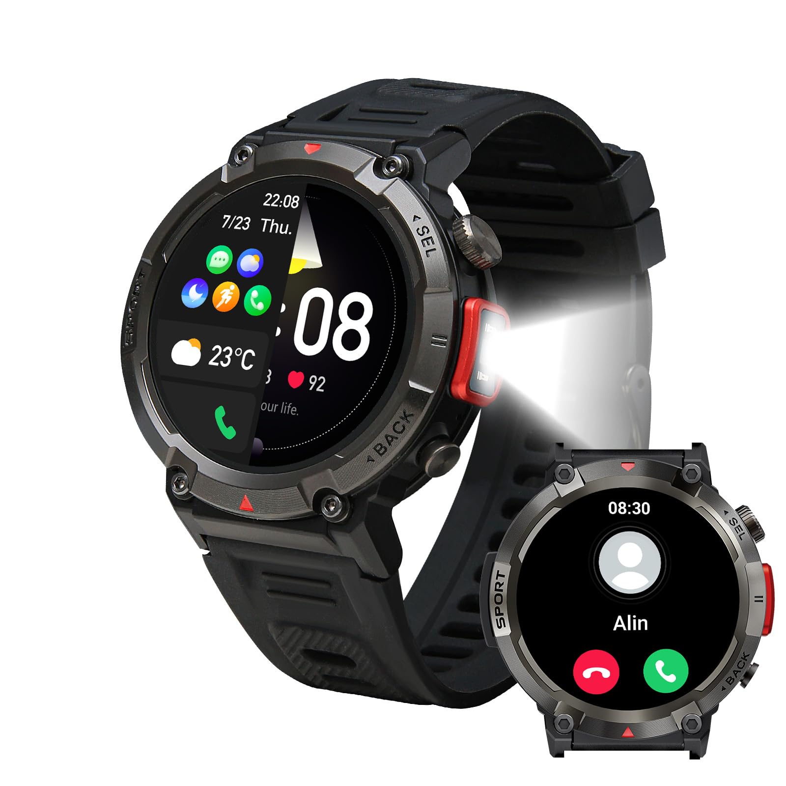 Military Smart Watch for Men - Fitness Tracker with Heart Rate Monitor, Waterproof Activity Watch for Running & Outdoor | Make/Answer Calls | Compatible with Android iPhone Samsung | Perfect for Workouts, Hiking & Daily Use