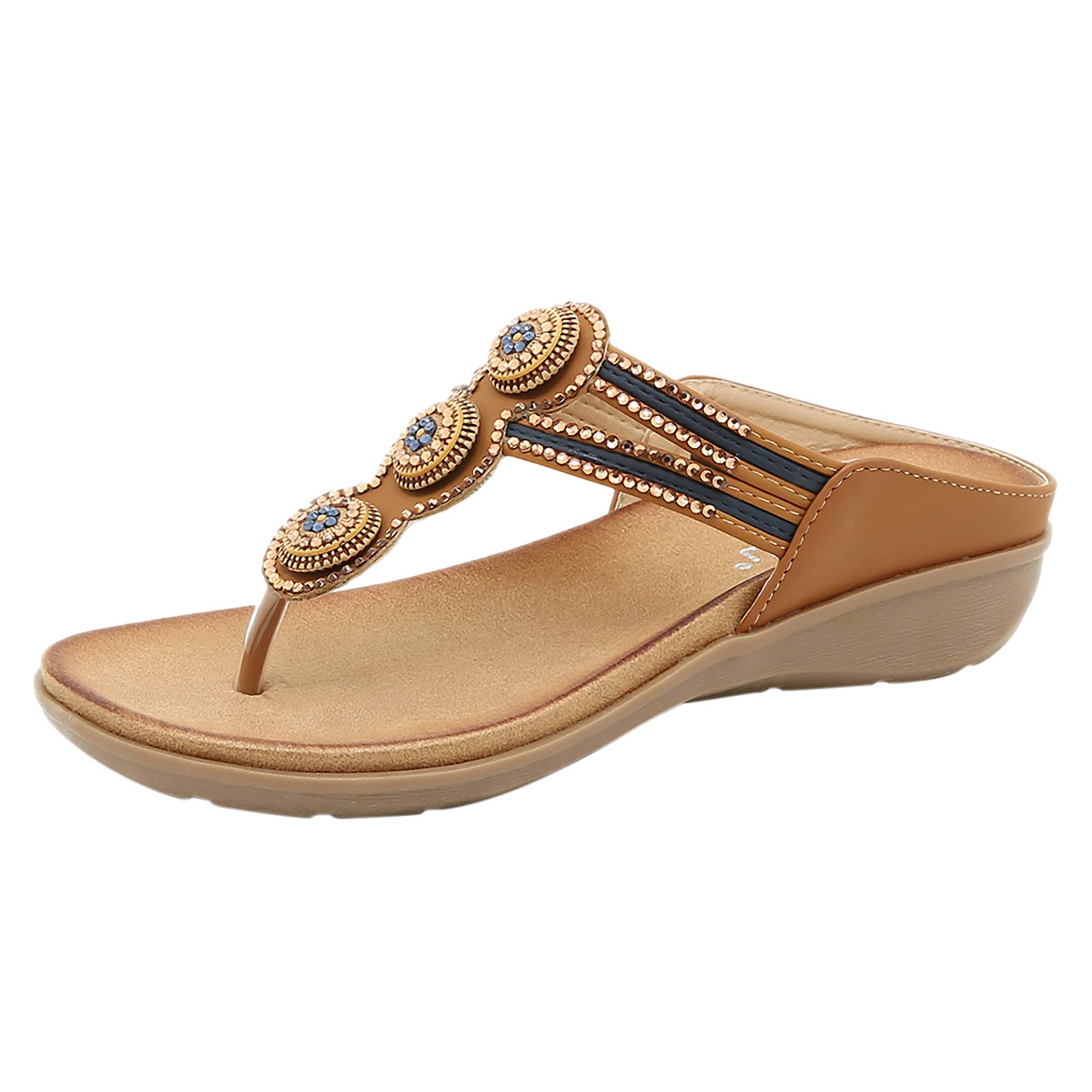 Women's Bohemian Crystal Roman Sandals - Comfortable Slippers & Wedges for Home, Beach & Casual Wear