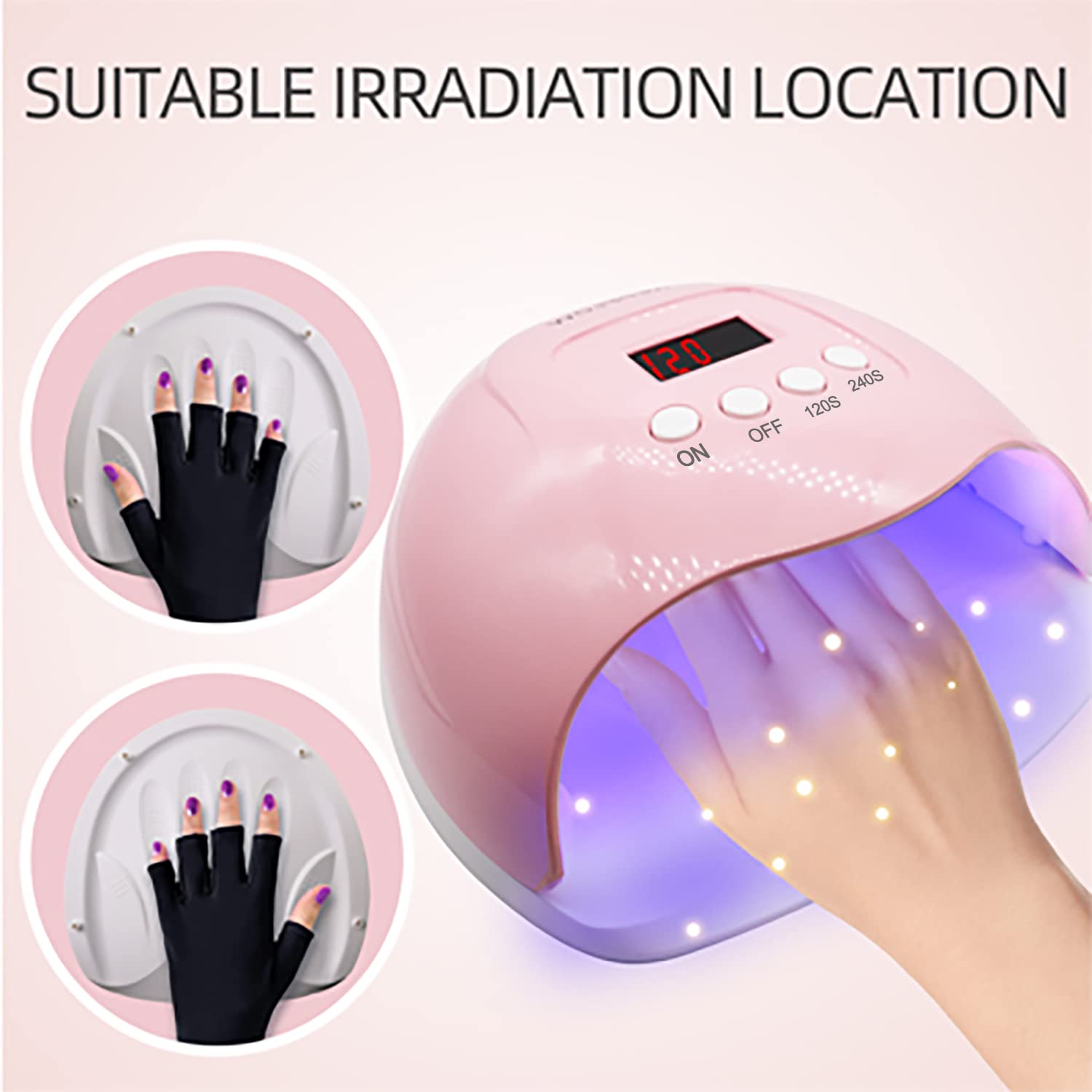 RedFlow UV LED Nail Lamp - Professional Gel Nail Polish Curing Light with 48W High Power, Fast Drying for Manicures & Pedicures | Includes UV Protection Gloves & Palm Print Positioning | Perfect for Home Salon, Nail Art Studio & DIY Gel Nail Applications