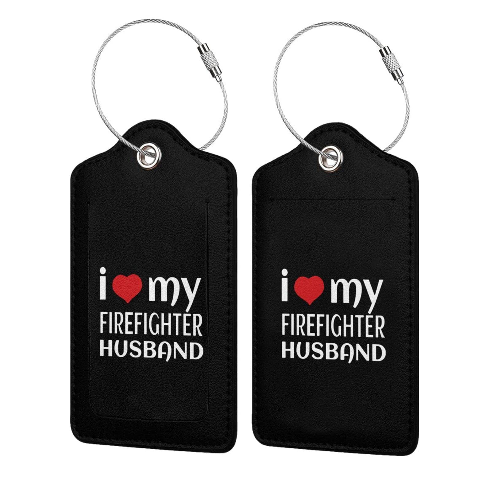 Firefighter Luggage Tag with Name ID Label - Stainless Steel Loop & Leather Travel Tags (4 Pack) - Perfect for Firefighter Gifts, Travel Accessories & Suitcase Identification