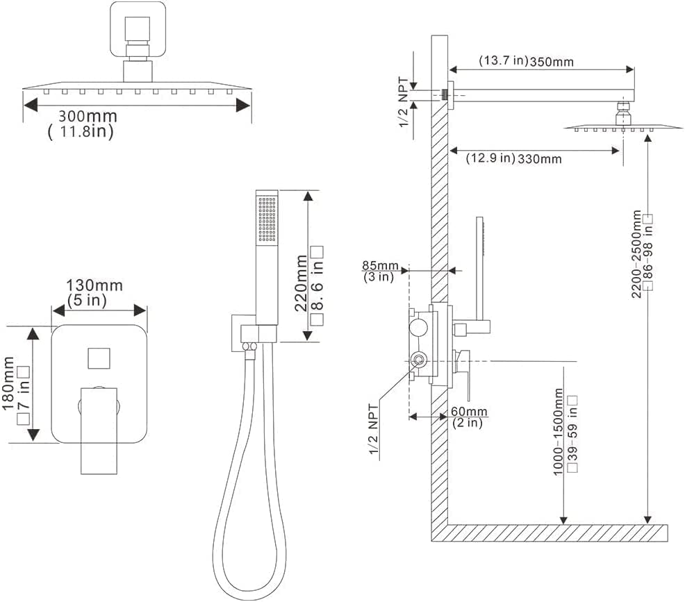 Luxury Brushed Gold Shower System - 12 Inch Rainfall Shower Head with Handheld Combo, High Pressure Wall Mounted Shower Faucet Set with Valve & Trim | Perfect for Modern Bathrooms & Spa-Like Experience