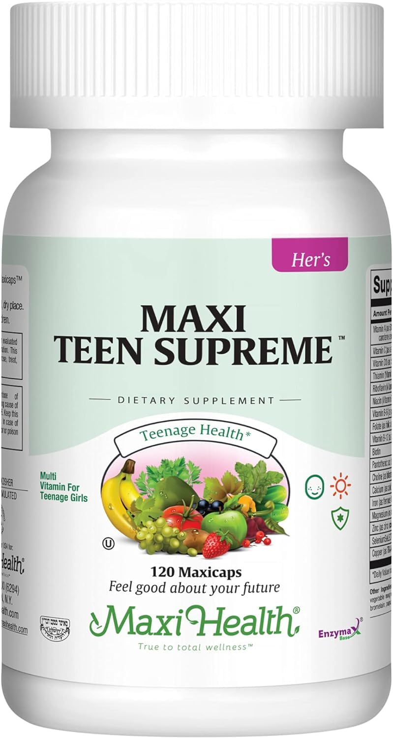 Maxi Health Teen Supreme Hers Multivitamin for Teen Girls (120 Count) - Women's Multivitamin with D3, Iron, Calcium & Digestive Enzymes - Supports Energy, Immune System, Brain & Body Growth - Perfect for Active Teen Girls in School & Sports