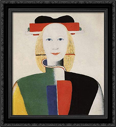 Kazimir Malevich Black Ornate Wood Framed Canvas Art - 20x22 Inch Girl with a Comb in Her Hair Painting - Perfect for Living Room, Bedroom & Office Wall Decor
