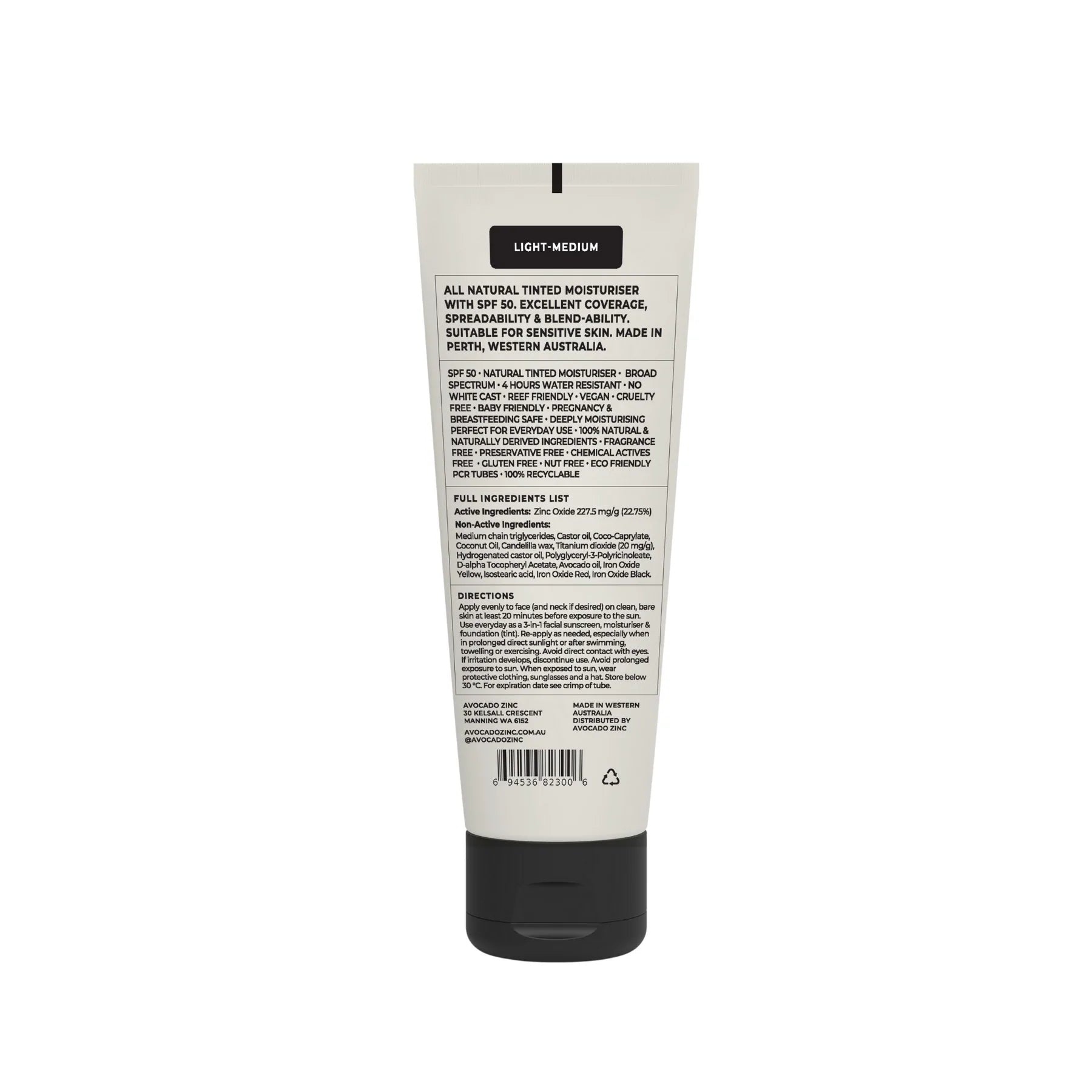 Avocado Zinc SPF50 Natural Tinted Moisturizer for Face - Light to Medium Coverage, Vegan & Reef-Safe Sunscreen - Perfect for Daily Wear & Outdoor Activities
