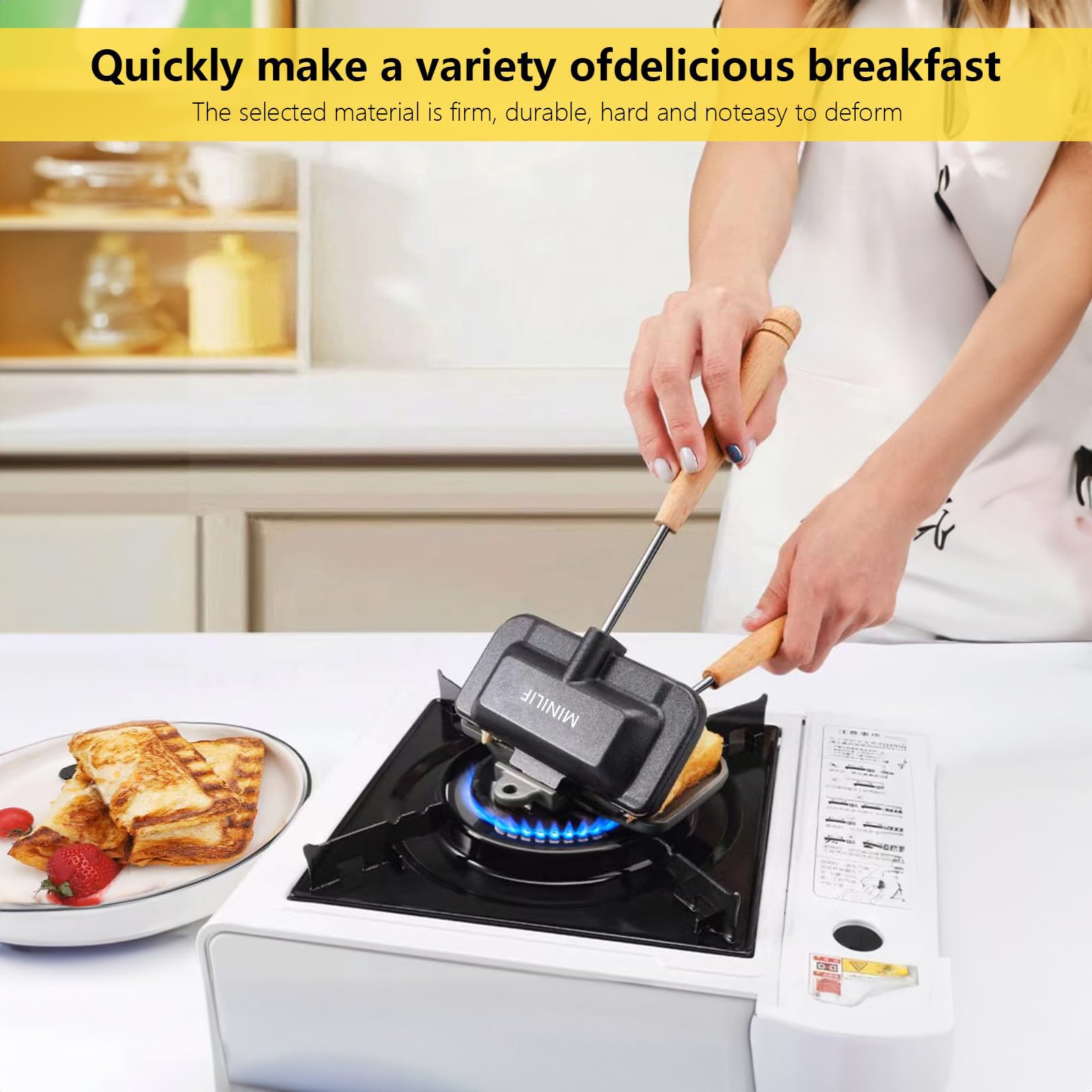 Nonstick Double-Sided Sandwich Maker & Breakfast Pan - Perfect for Pancakes, Omelets, Frittatas & Toast - Ideal for Quick Breakfasts, Camping & Family Cooking (1PC)