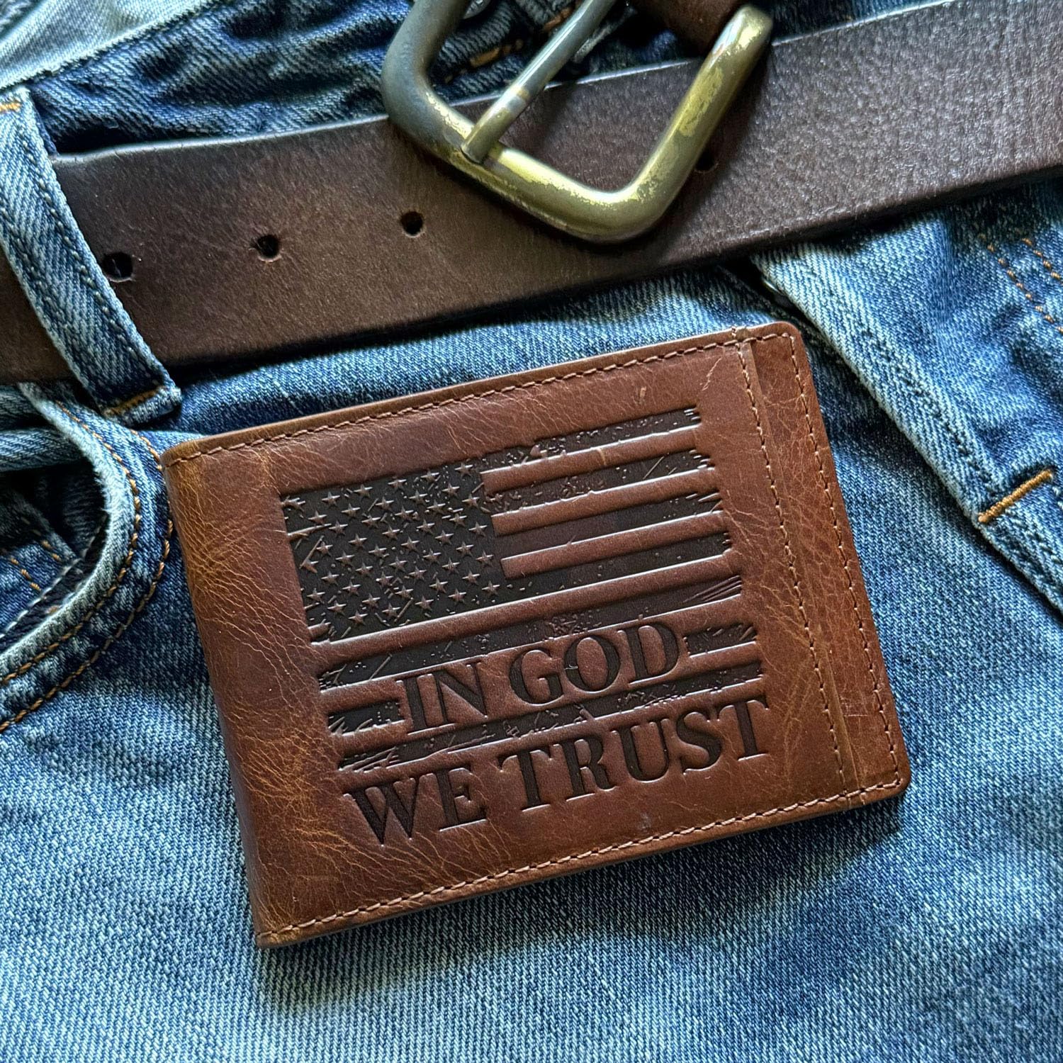 Patriotic American Flag Wallet for Men - RFID Blocking & 9 Card Slots with Super Strong Magnetic Money Clip - Slim Front Pocket Wallet Featuring 'IN GOD WE TRUST' - Perfect for Everyday Carry, Travel & Gifts
