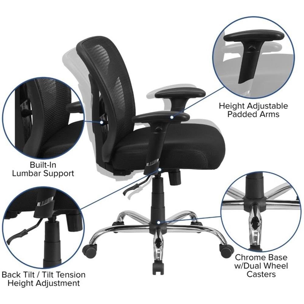 UrbanPro Big and Tall High Mesh Back Office Chair - Ergonomic Swivel Task Chair with Lumbar Support for Home & Office Workspace - Black Executive Desk Chair for Comfortable All-Day Sitting