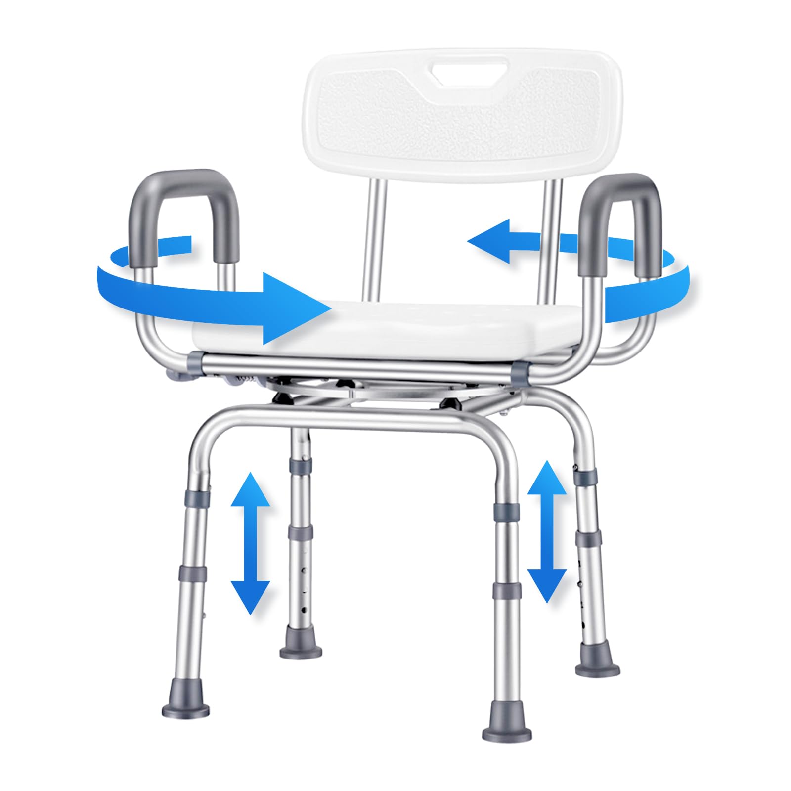 **Swivel Shower Chair with Arms & Back – Adjustable Height Bath Seat for Seniors & Disabled – Heavy Duty 450LB Capacity – Non-Slip Shower Stool for Elderly & Adults – Ideal for Bathroom Safety & Mobility Assistance**    *(Use Cases: Perfect for elderly care, post-surgery recovery, disability support, and safe bathing at home.)*