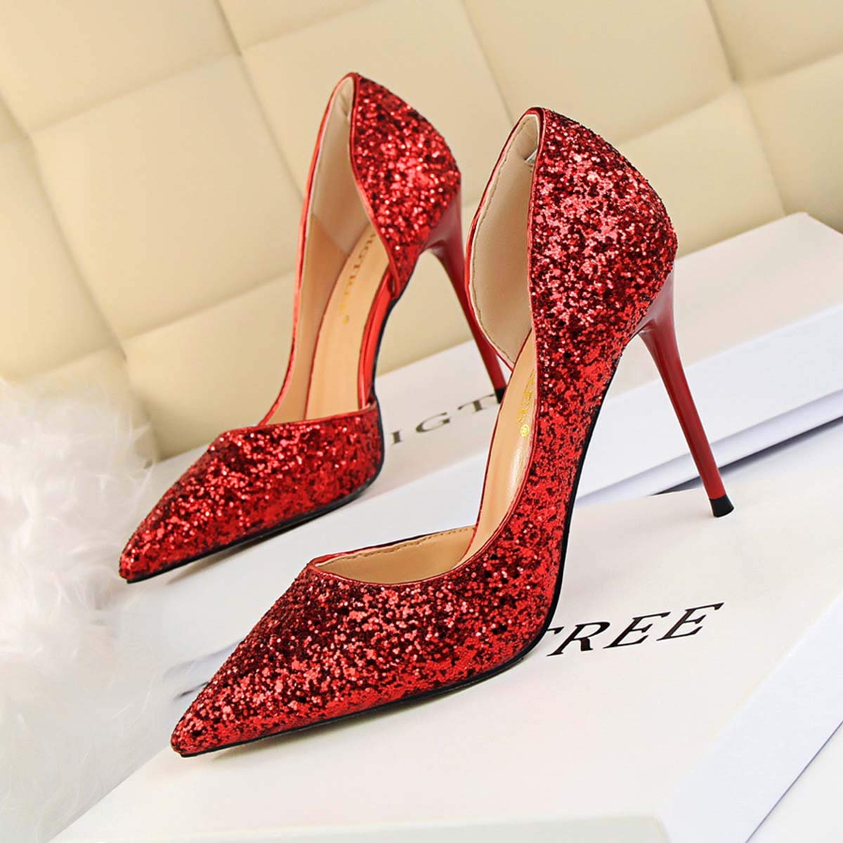 JOEupin Women's Stiletto High Heel Pumps - Sexy Pointed Toe Dress Shoes for Weddings, Parties & Evening Events | Comfortable Semi-Open Toe Design for Women
