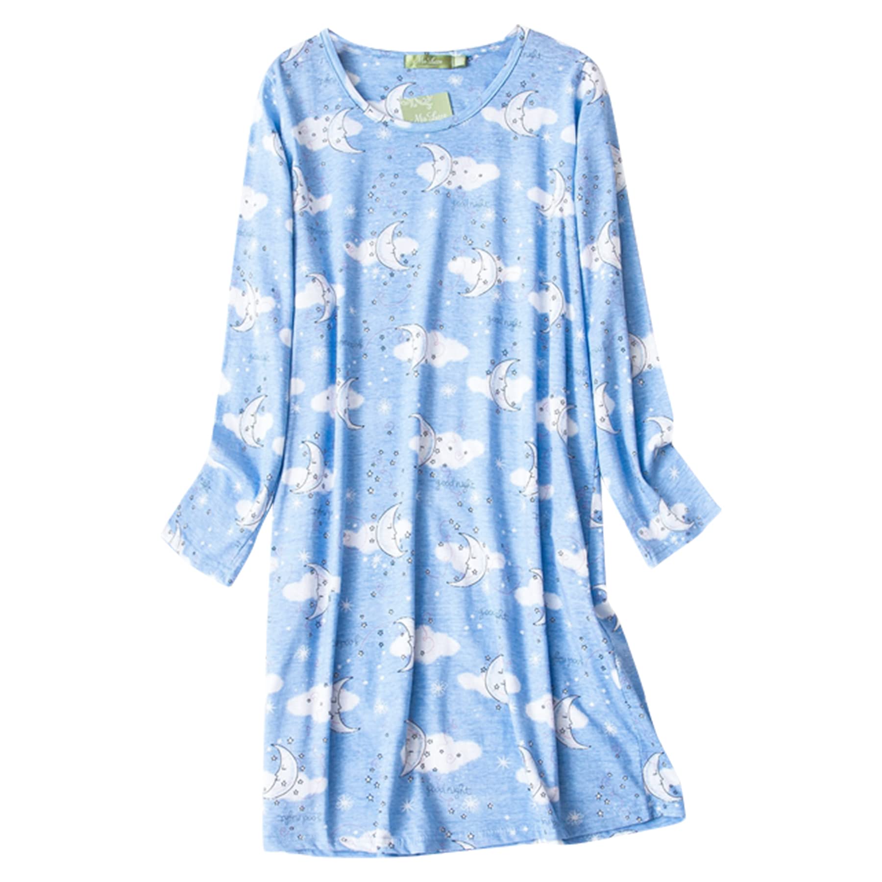 Zando Women's Long Sleeve Cotton Nightgown - Plus Size Soft Sleepshirt & House Dress with Cartoon Print | Cozy Loungewear for Bedtime & Relaxation at Home