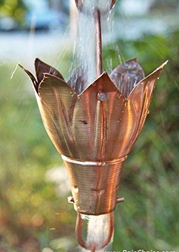 Bluebell Cups Copper Rain Chain 13 FT with Installation Kit - Decorative Downspout Alternative for Garden, Patio, and Outdoor Water Drainage