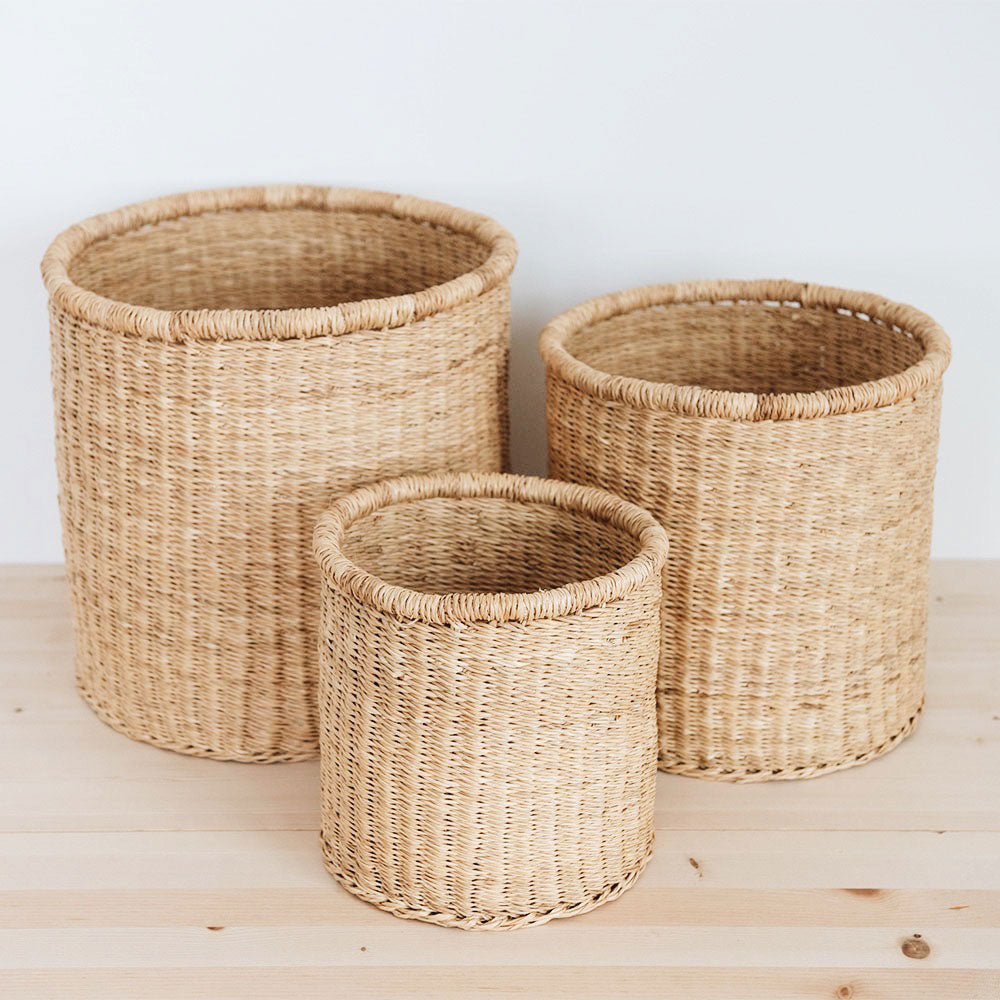 Madison Elephant Grass Basket Trio Set - Handwoven Natural Fiber Storage Baskets for Home Decor, Organizing, and Gift Giving - Perfect for Living Room, Bedroom, or Bathroom Storage