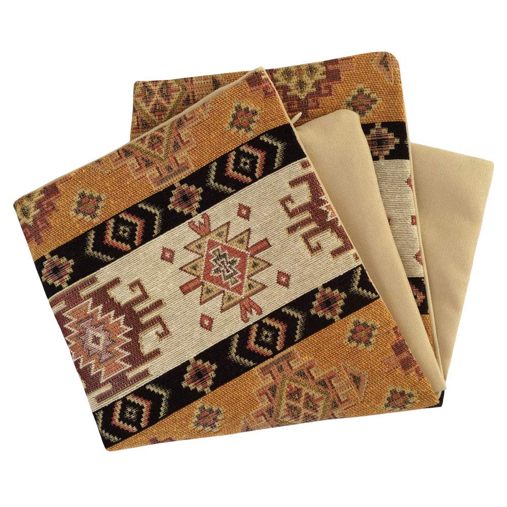 Mustard Yellow & Cream 16x16 Inch Kilim Pattern Throw Pillow Covers - Bohemian Decorative Pillow Cases for Couch, Sofa, Window Seat & Outdoor Use | Boho Chic Living Room & Patio Decor
