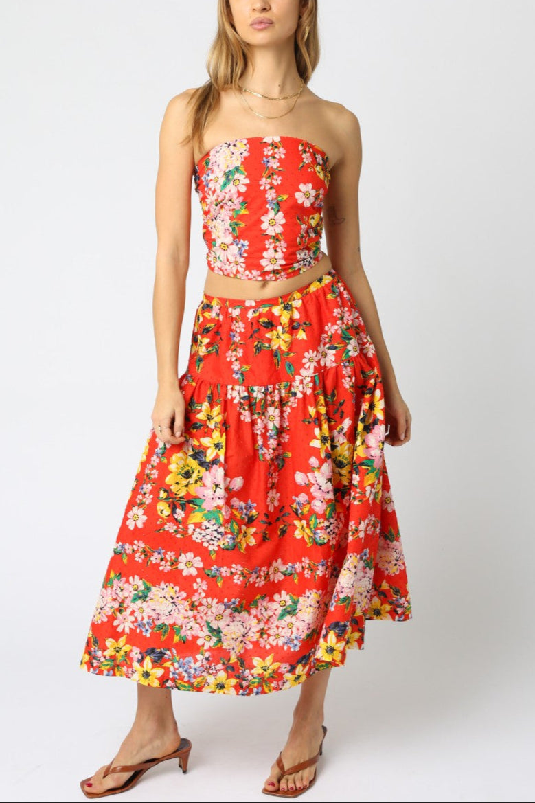 Floral Print Midi Skirt for Women - A-Line Summer Skirt with Elastic Waist | Perfect for Beach, Vacation & Boho Outfits