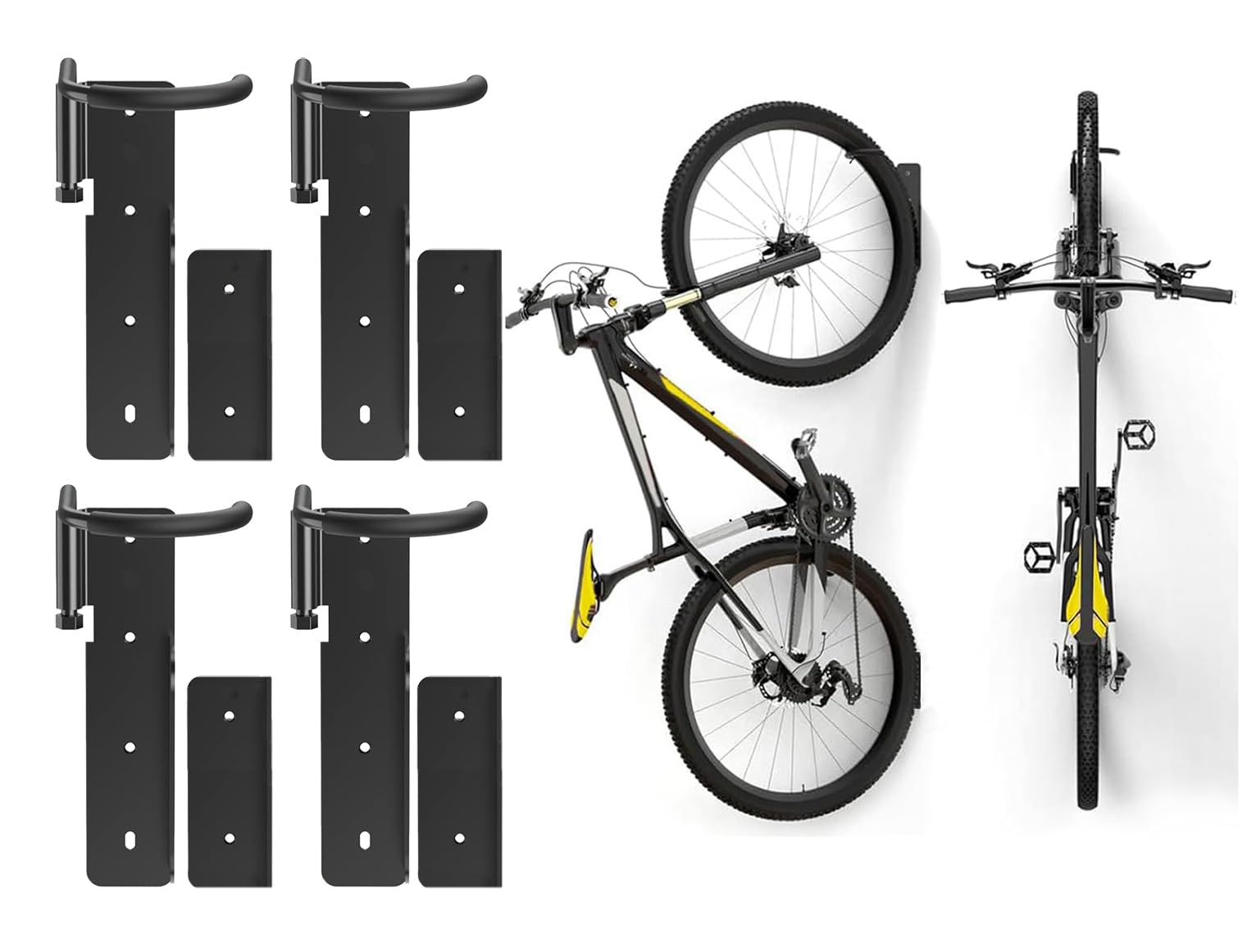 Baisikou 4-Pack Swivel Bike Rack Wall Mount - Heavy Duty Garage Bike Storage for Mountain, Road & Kids Bicycles - Space Saving Bike Organizer for Home, Garage or Apartment Cycling Storage Solutions