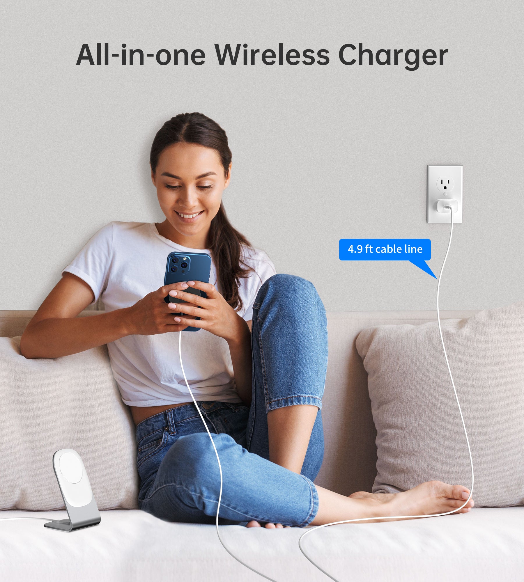 Magnetic Wireless Charger Stand for iPhone - Fast MagSafe Charging Pad with 5ft Cable | Perfect for Home, Office & Nightstand Use